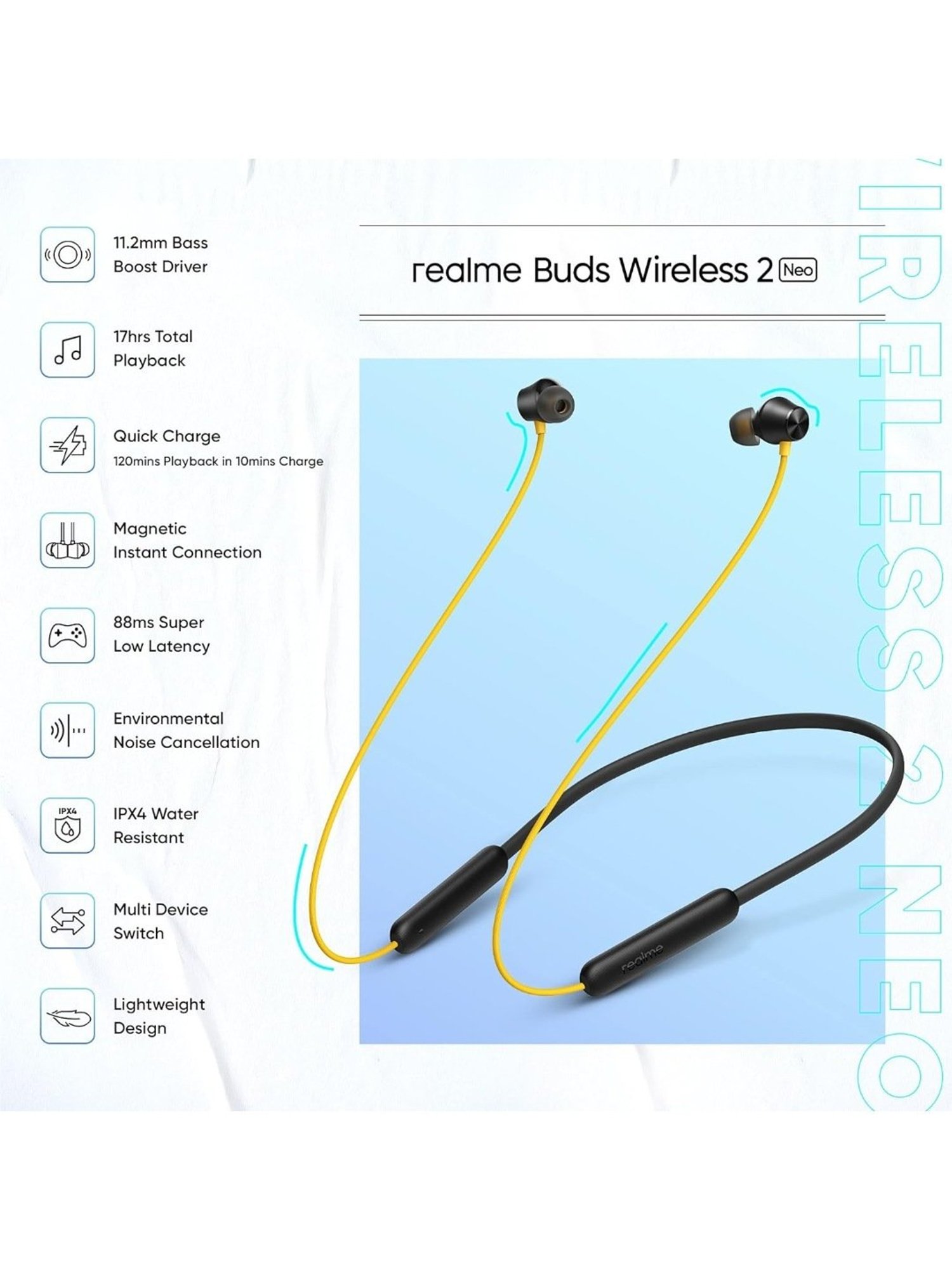 realme Buds Wireless 2 Neo In Ear BT Neckband with Upto 17Hrs Playtime & Fast Charging (Black)