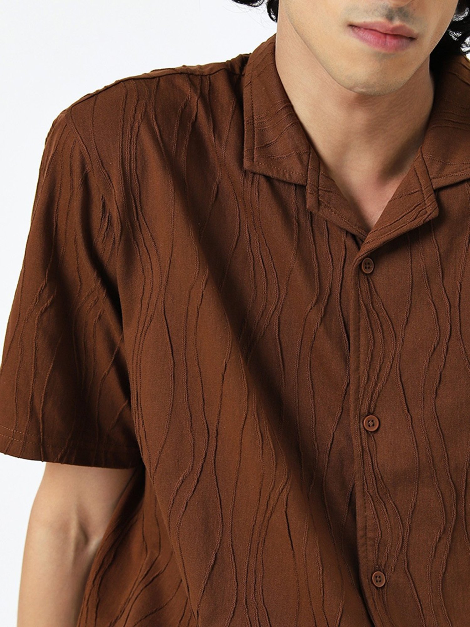 ETA by Westside Brown Wavy Striped Relaxed Fit Shirt