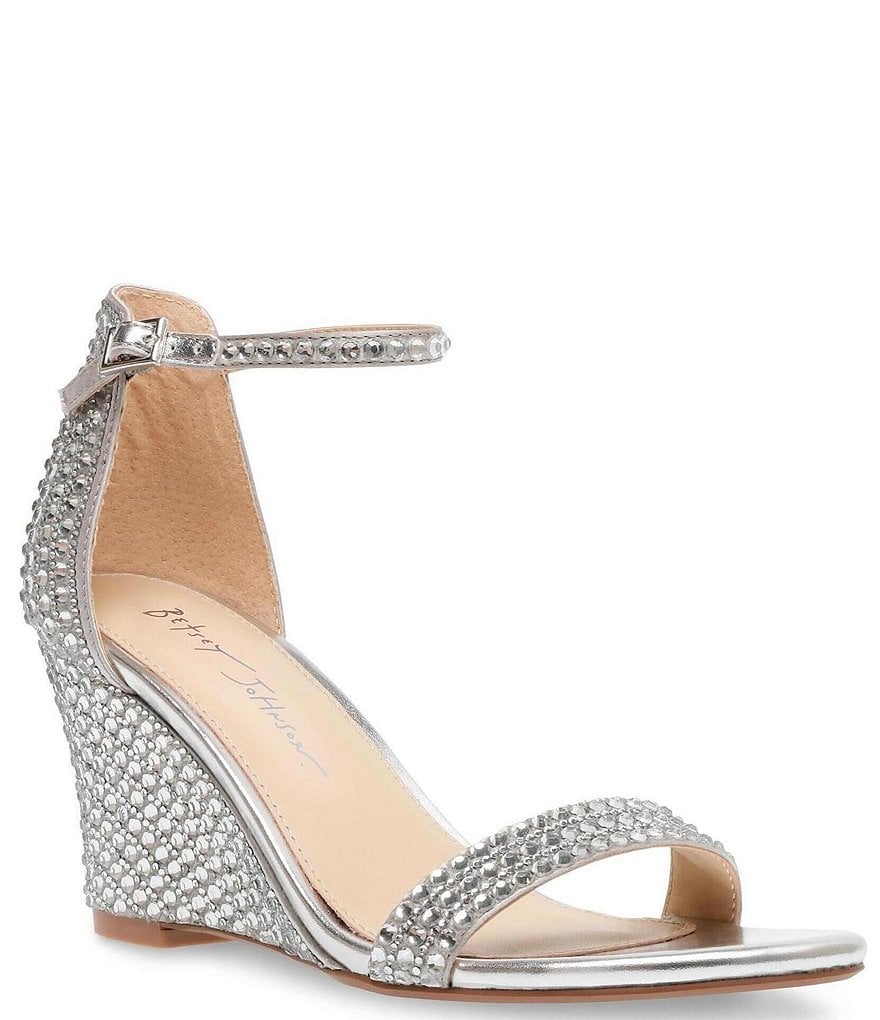 Blue by Betsey Johnson Debie Rhinestone Embellished Wedge Dress Sandals