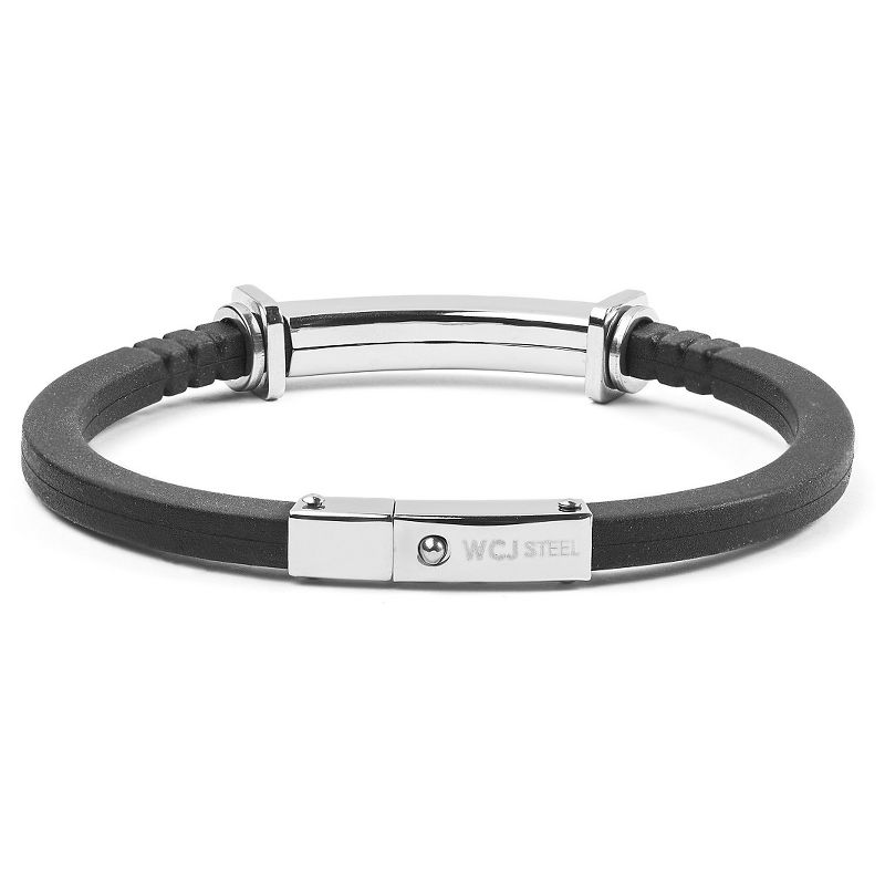 Men's West Coast Jewelry Stainless Steel and Black Rubber ID Bracelet