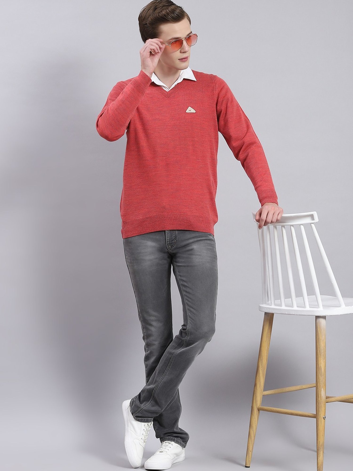 Monte Carlo Gajri Red Regular Fit Pure Wool Sweater