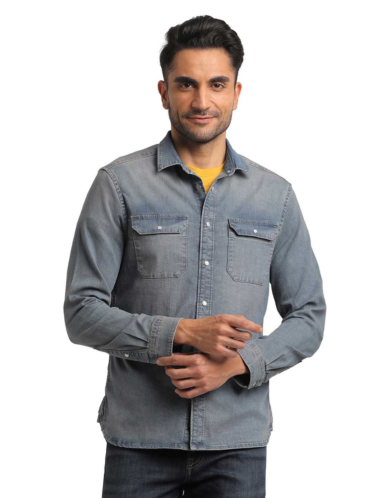 EVERBLUE Medium Blue Regular Fit Shirt
