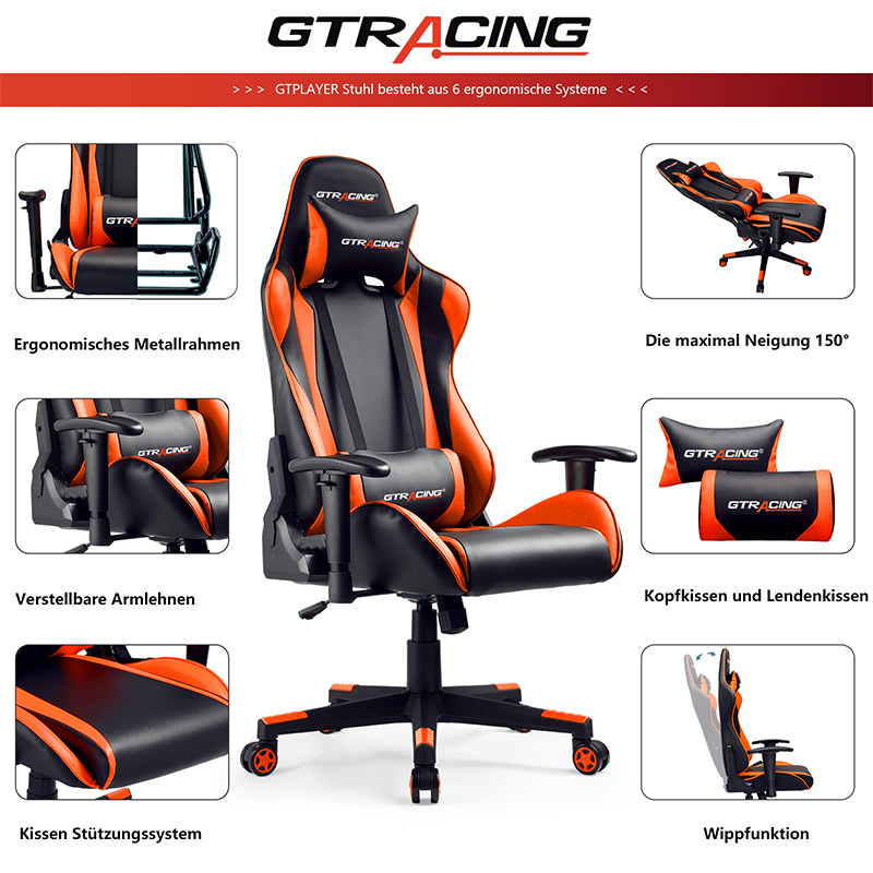 Gaming Chair, Racing Style Computer Desk Chair Padded Armrests Ergonomic Lumbar Support Adjustable Height