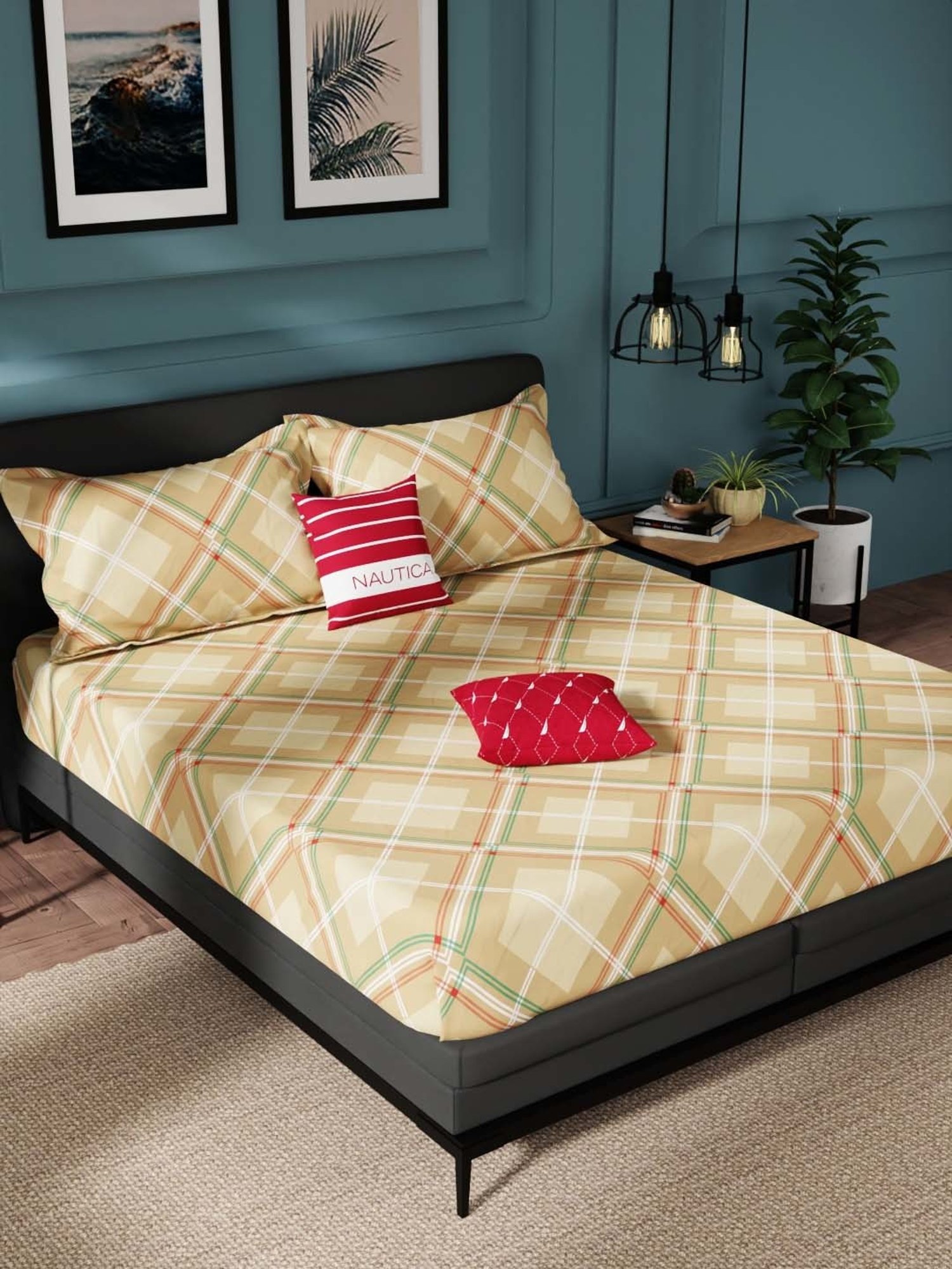 Nautica Northsail Taupe 150 TC Cotton King Bedsheet with 2 Pillow Covers