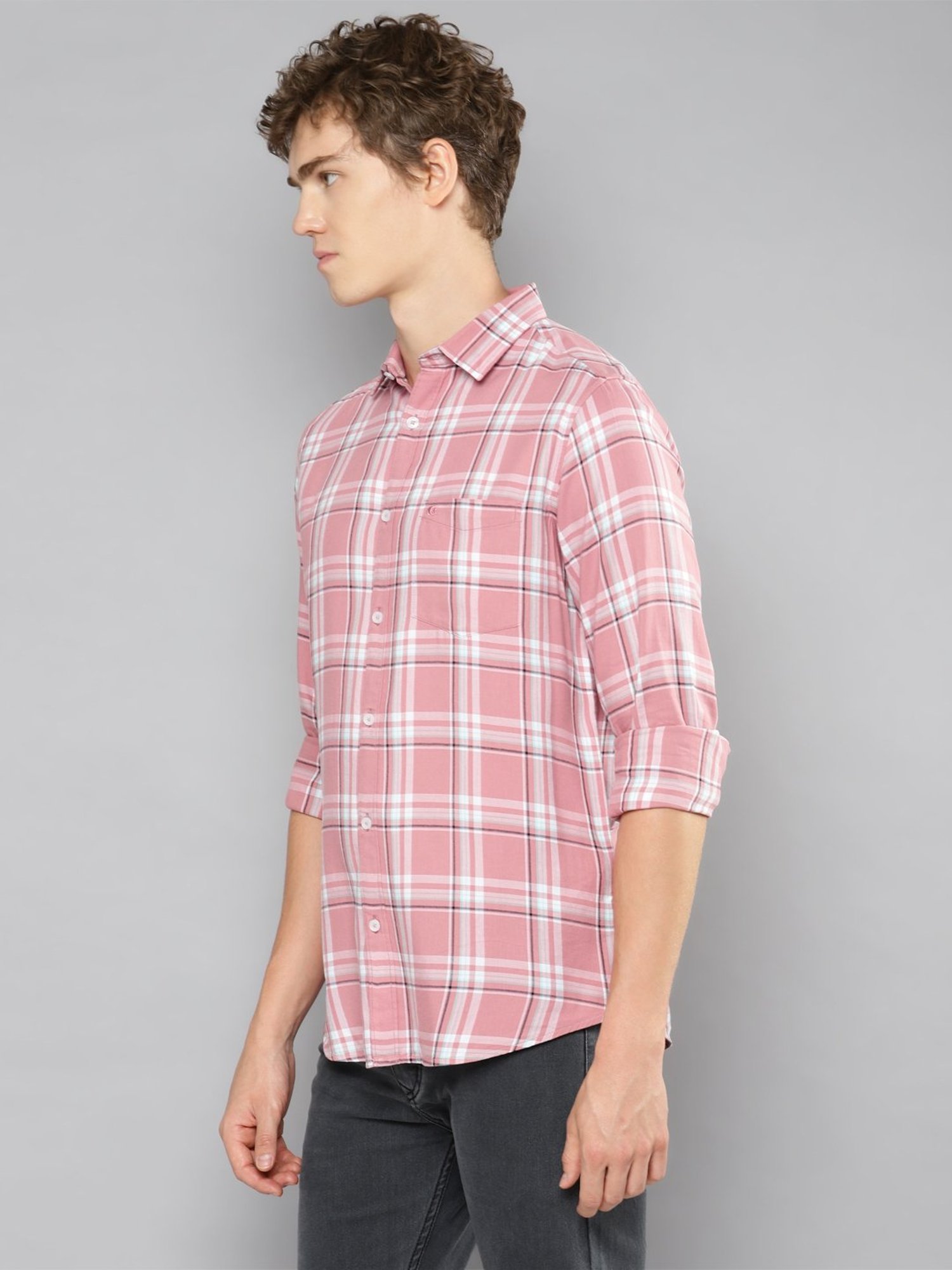 Allen cooper Pink Regular Fit Check Cotton Shirt