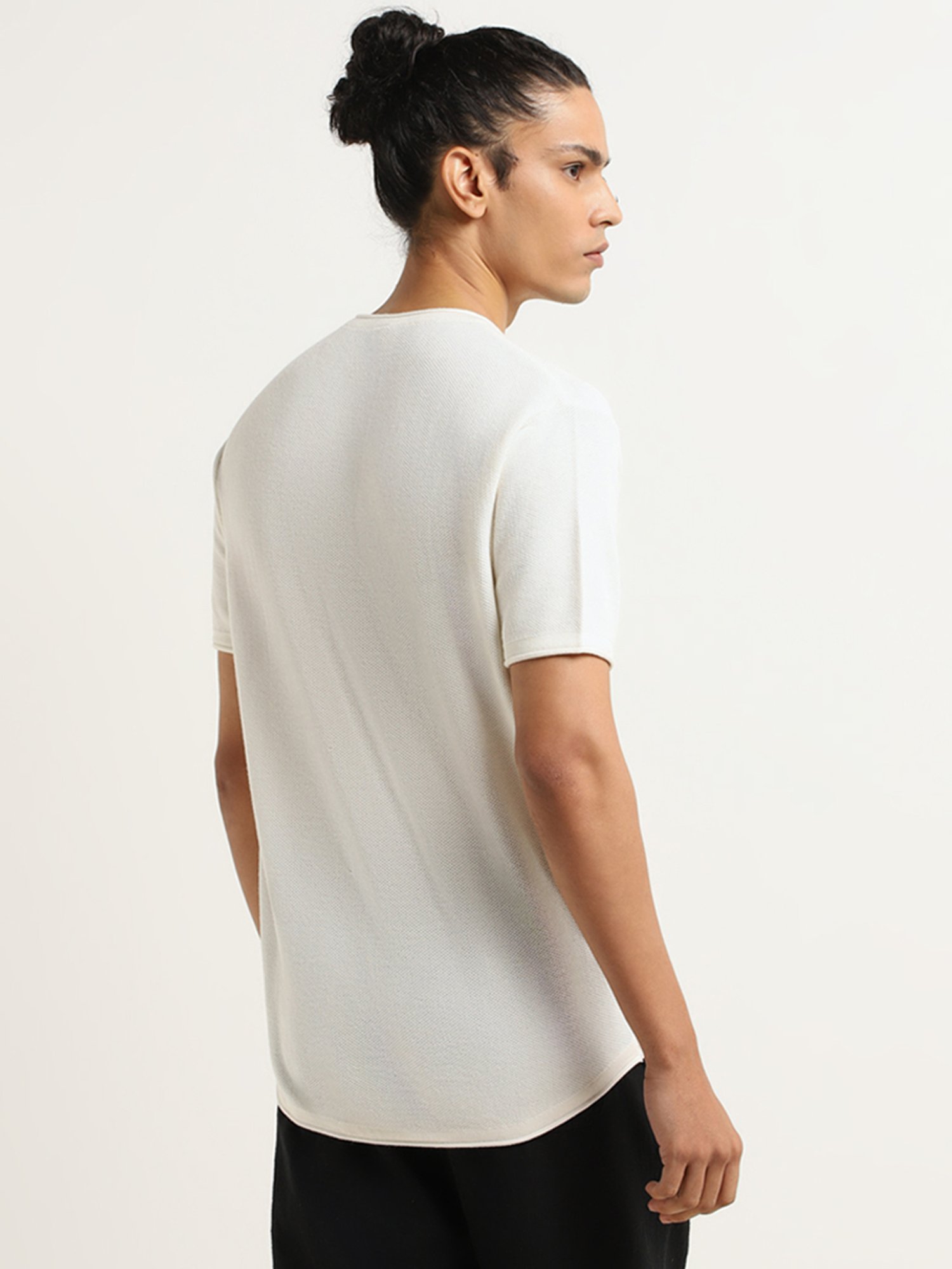 ETA by Westside White Knitted Slim Fit T-Shirt