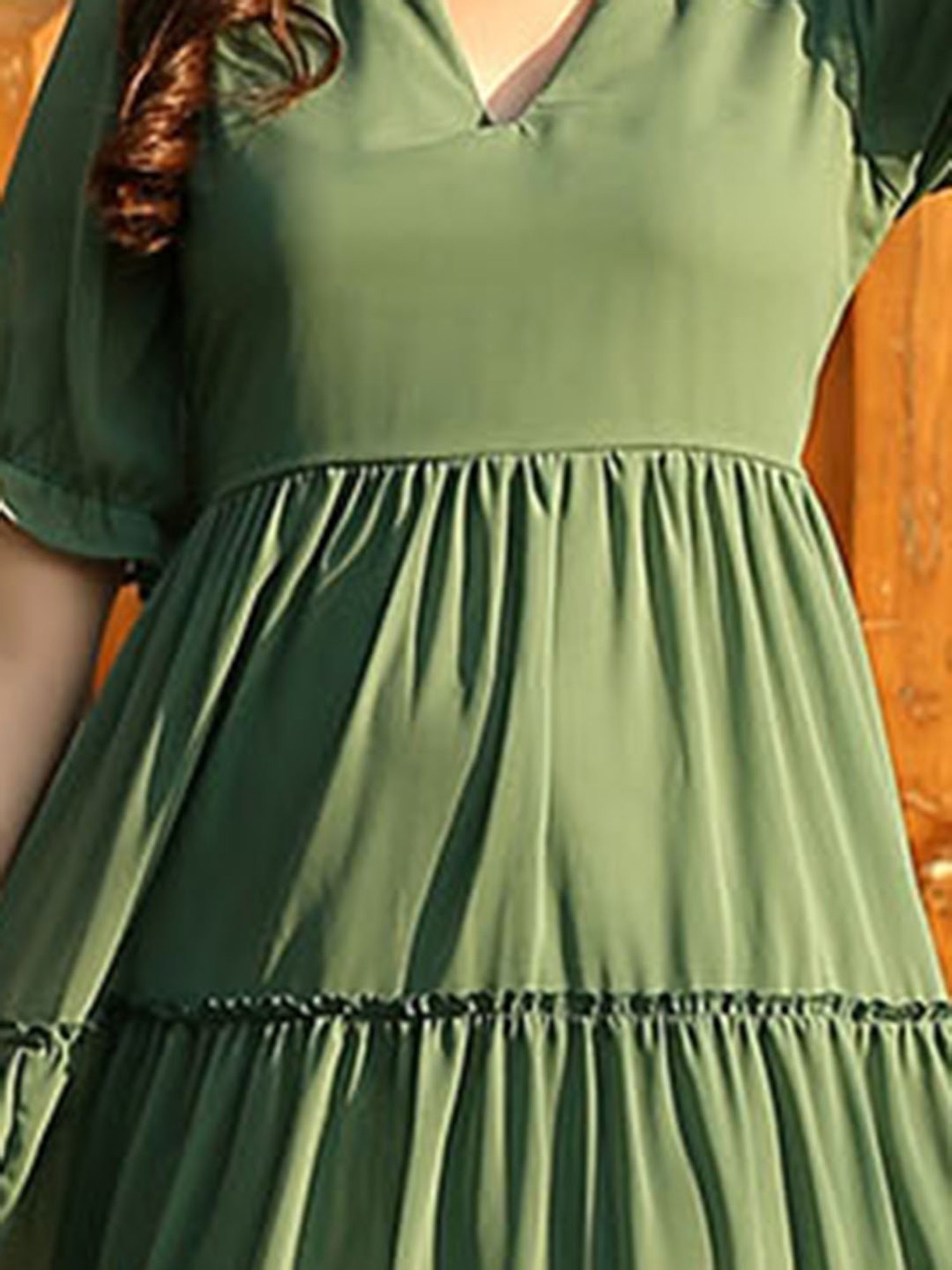 DECKEDUP Green Relaxed Fit Midi Dress