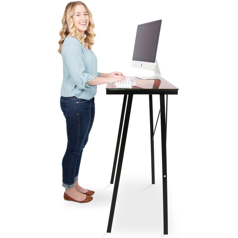 Joy Glass Standing Desk - 31" Modern Multifunctional Table - Wood Grain Print - Stand Steady