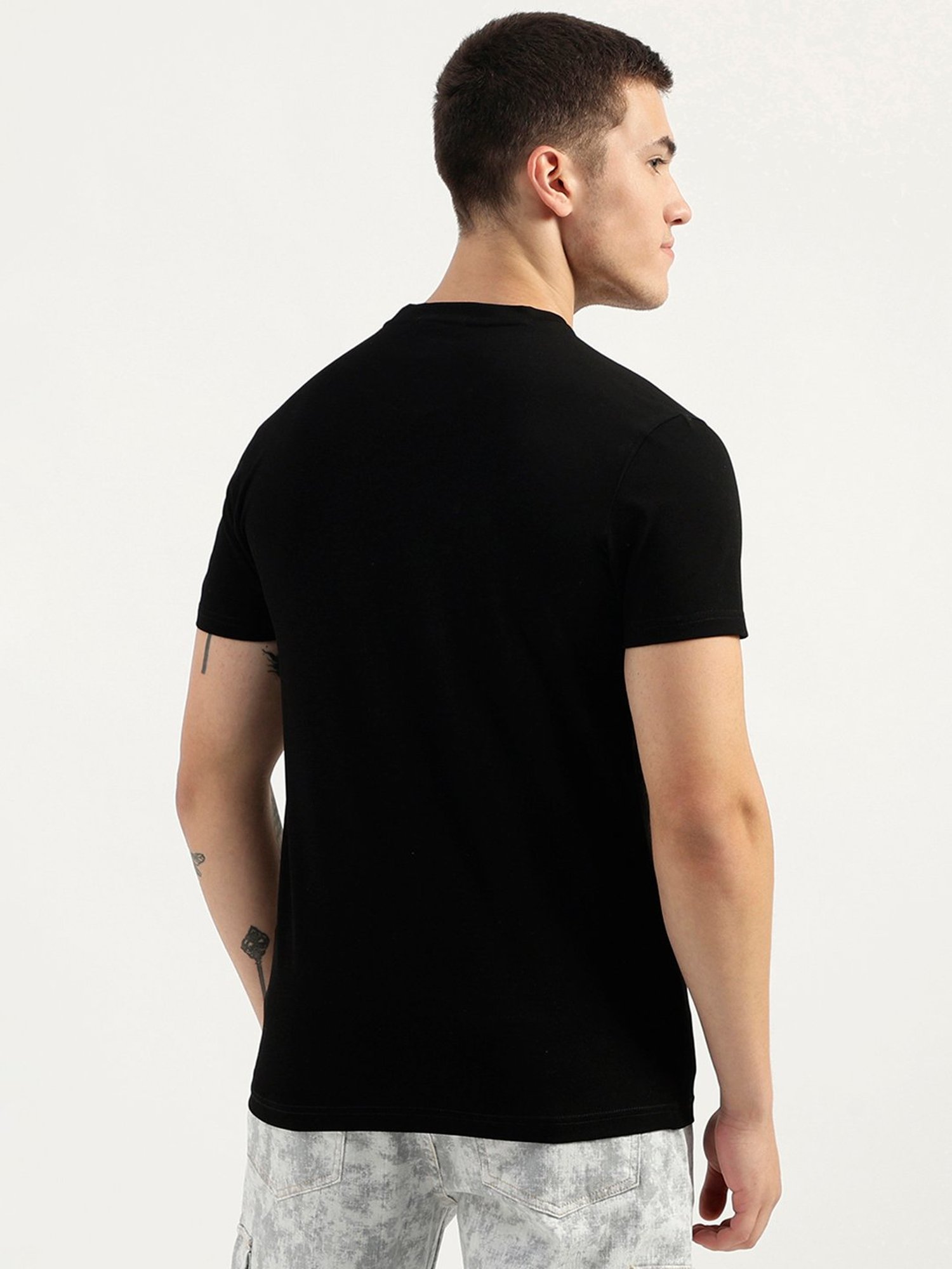 United Colors of Benetton Black Regular Fit Cotton Crew T-Shirt