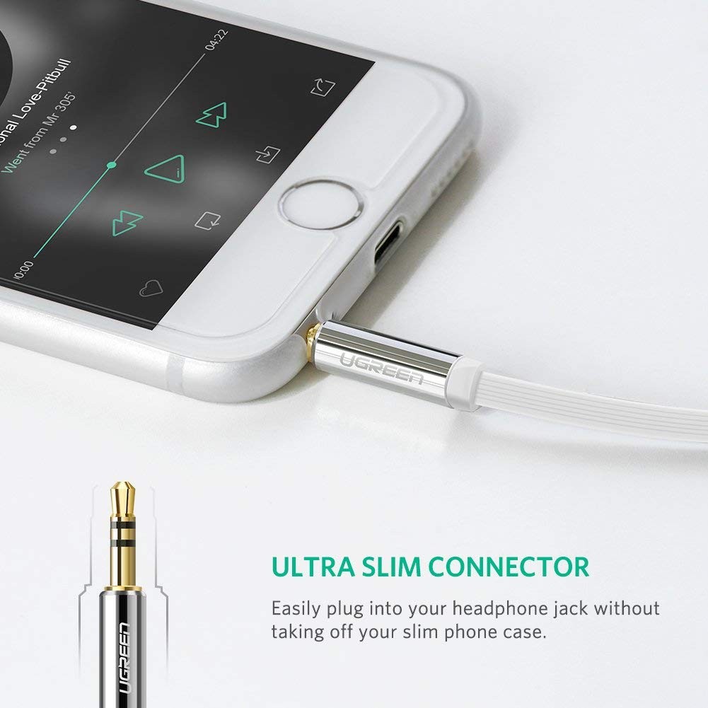 UGREEN 3.5mm Auxiliary Audio Jack to Jack cable 90 Degree Right Angle for Apple iPhone, iPod, iPad, Samsung, Smartphones, Tablets and Speakers,24K Gold Plated Male to Male