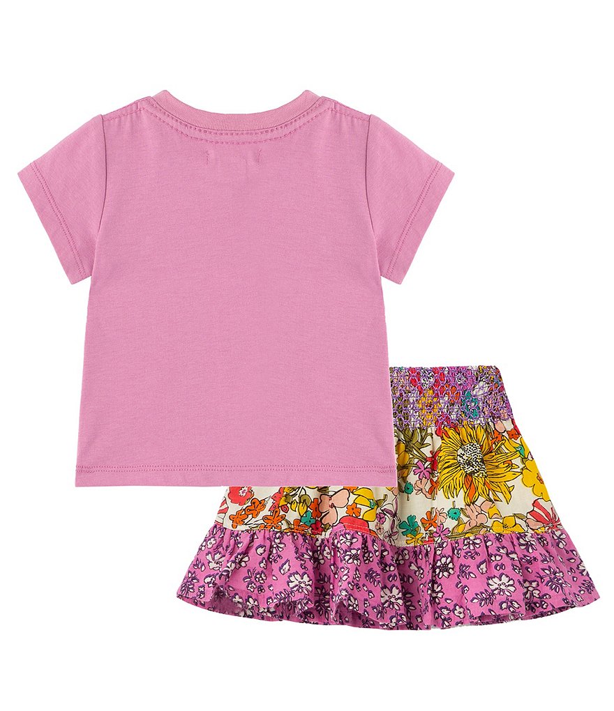 Peek Baby Girl 3-24 Months Short-Sleeve Flower Graphic Tee & Floral Ruffled Skirt Set