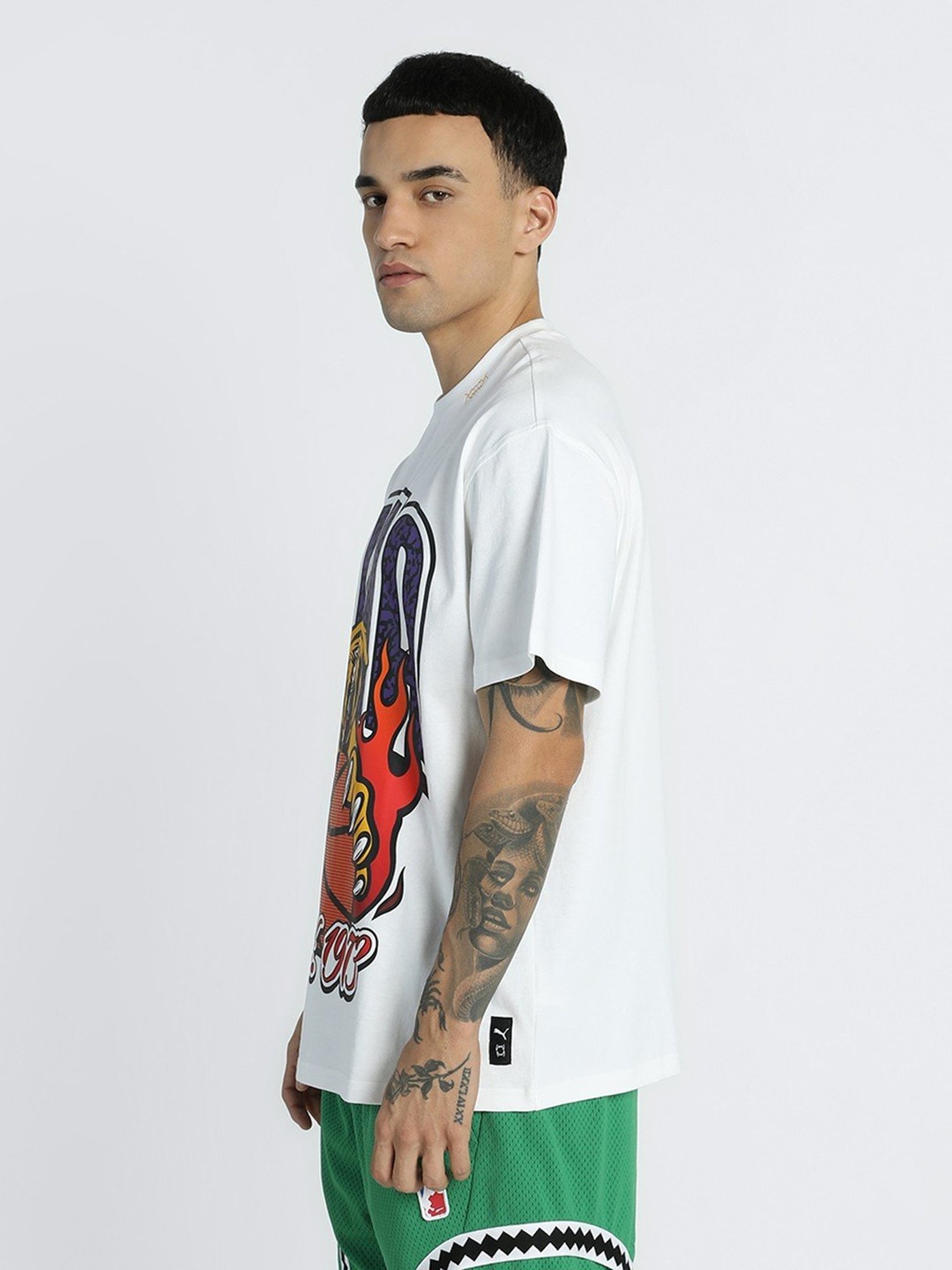 Puma Crowd Craze White Cotton Relaxed Fit Printed Sports T-Shirt