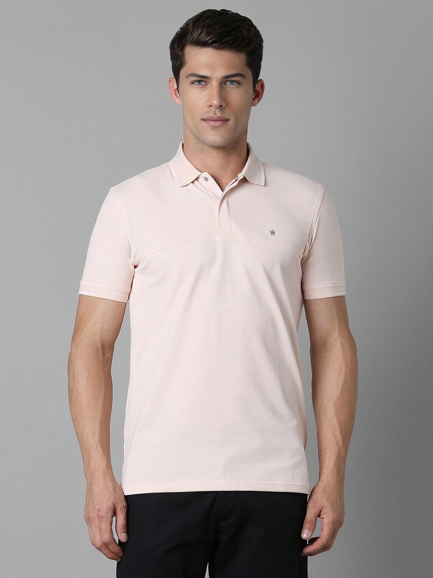 Louis Philippe Peach Slim fit Solid Casual Polo T-Shirt