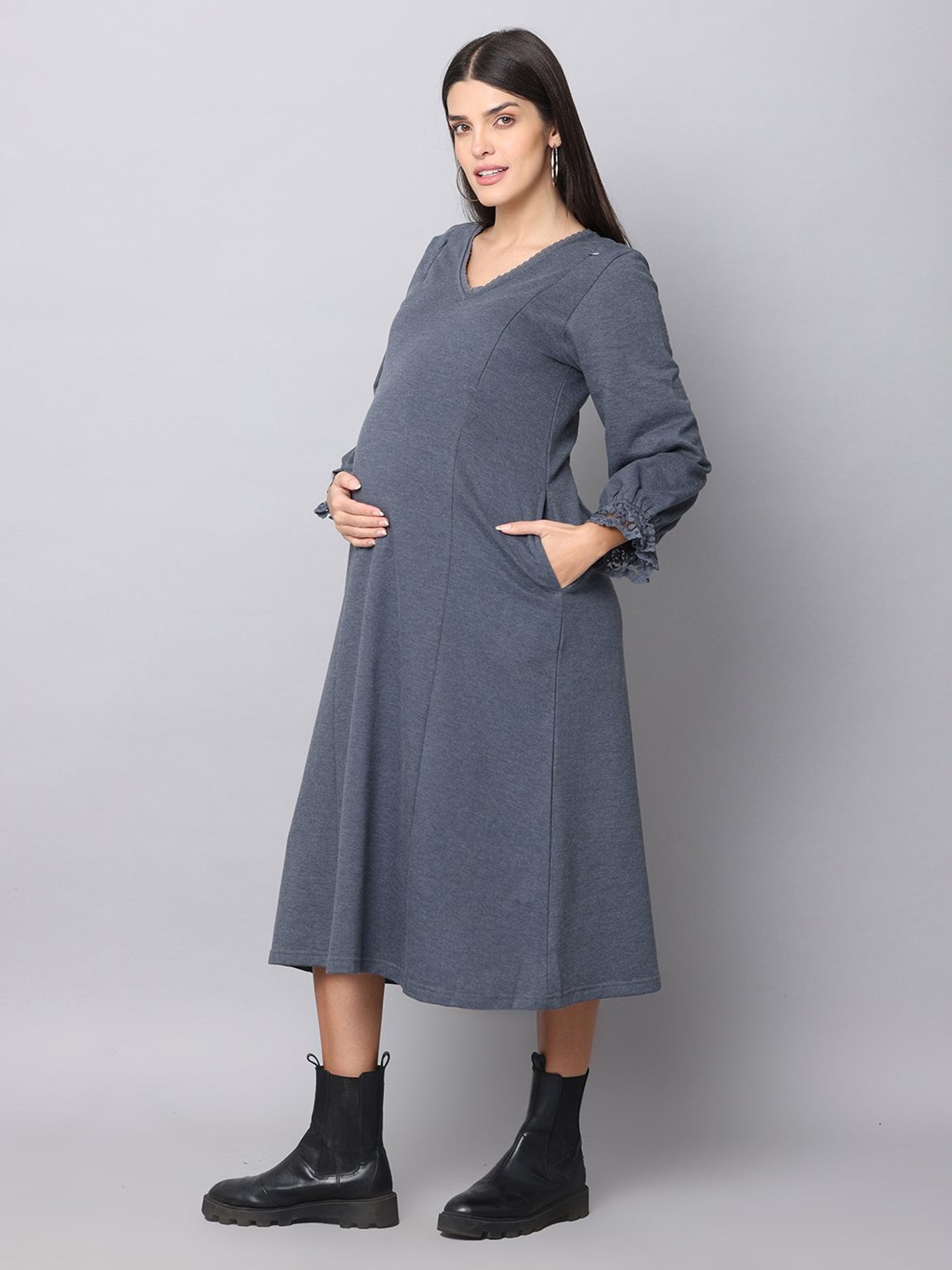 The Mom Store Dark Grey Maternity & Nursing Sweater Dress