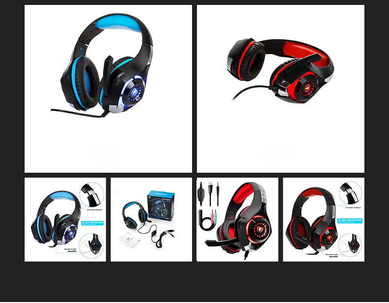 Headphones Competitive game headphones GM-1 Shocking bass Noise Isolation Headsets for Laptop, Mac, iPhone and Most Android Phones Red and Blue RJ-GM-1-R