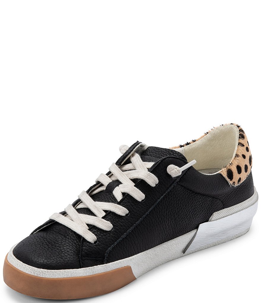 Dolce Vita Zina Leather Leopard Print Calf Hair Accent Sneakers