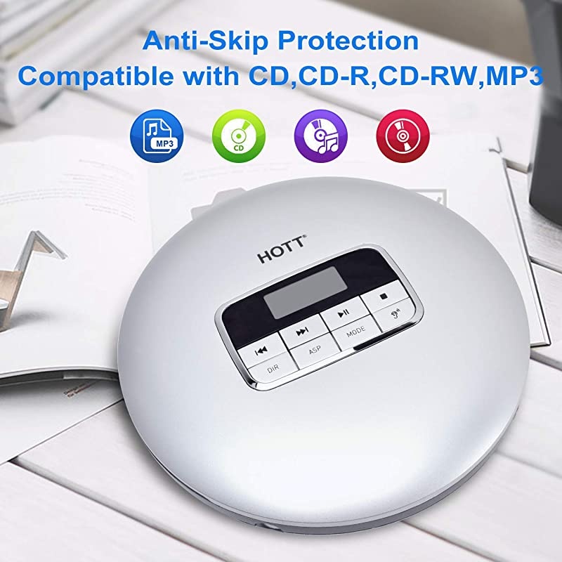 CD511 Portable CD Player Personal Compact CD Player with Headphones AntiSkipShockproof for Home Travel and Car Small Music CD Walkman Discman with LCD Display for Adults Students KidsSilver