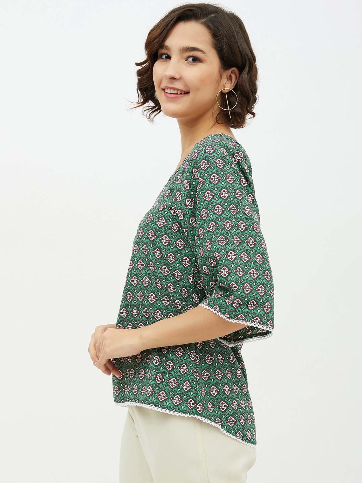 StyleStone Green Printed A-Line Top