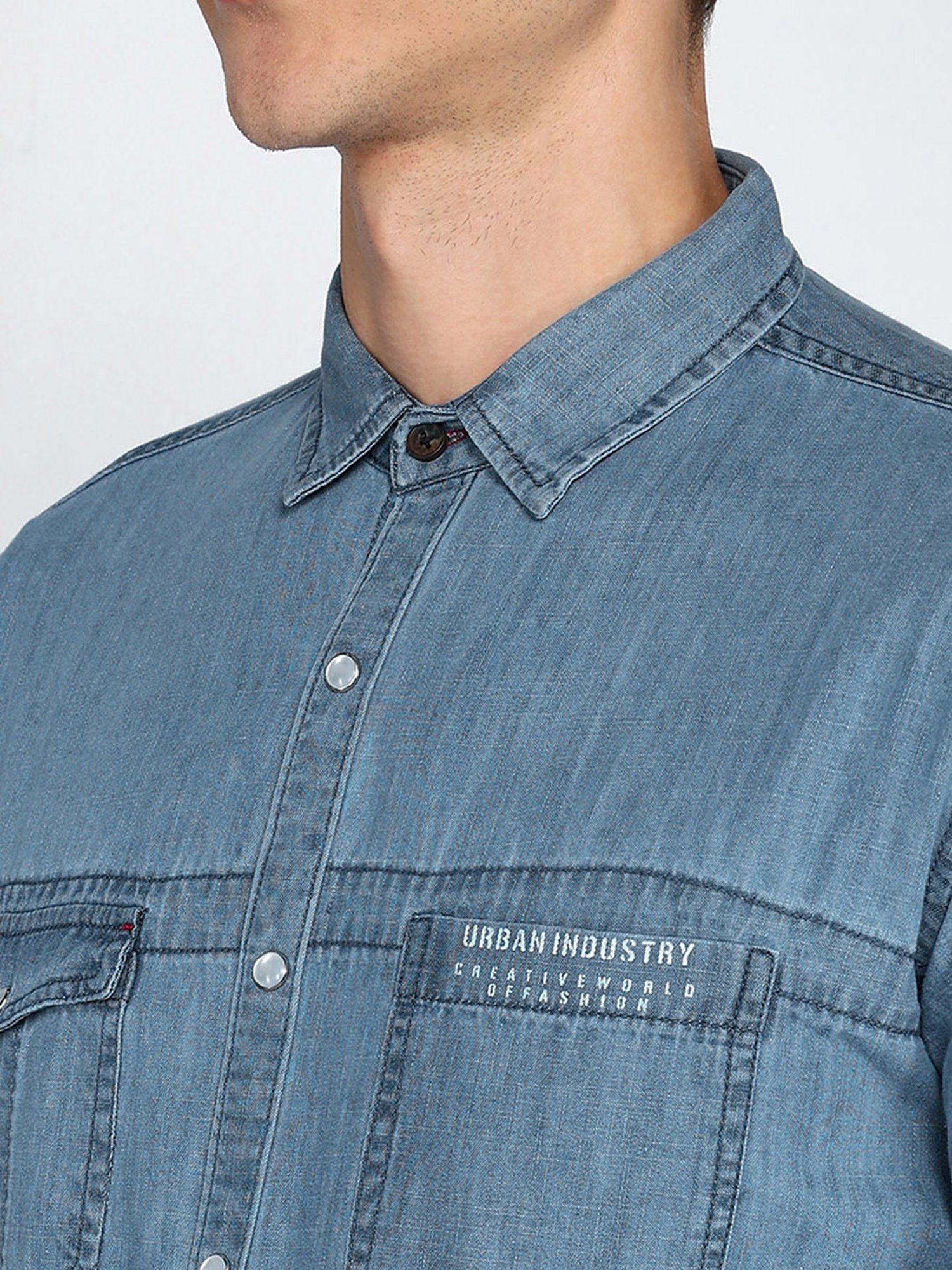 Kuons Avenue Ice Blue Slim Fit Denim Shirt