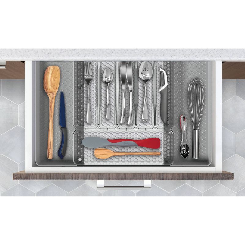 13"x16" Hexa 6-Divider Expandable Silverware Tray (Expands up to 23.25") Clear - Spectrum Diversified