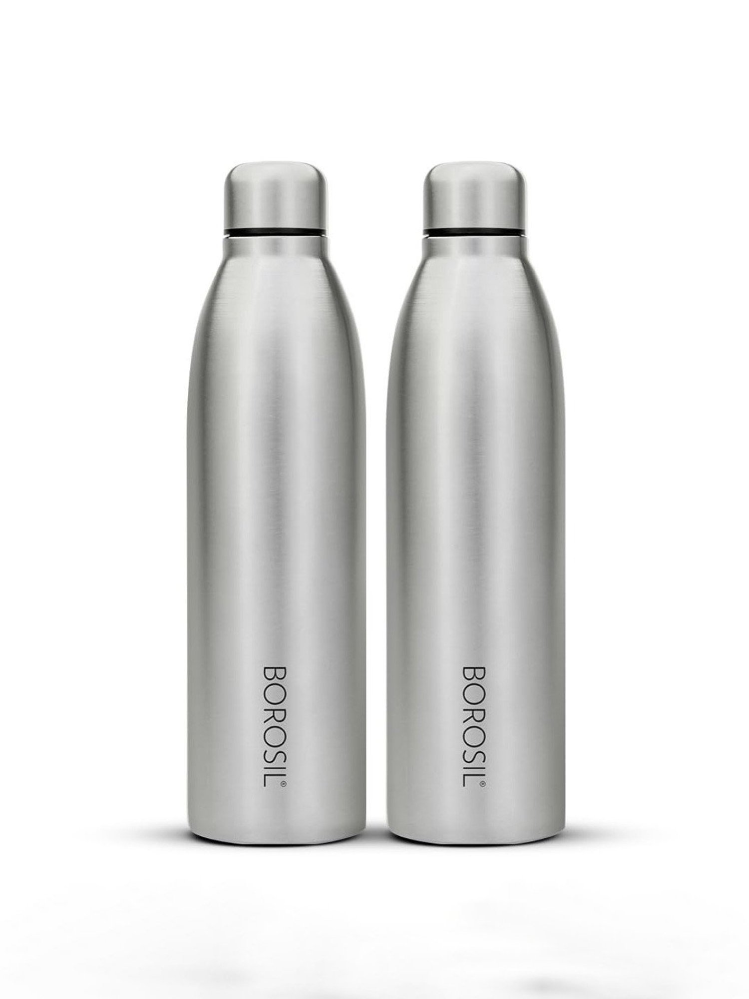 Borosil Water Bottle with Leak-Proof Set of 2 (Silver, 950 ml)