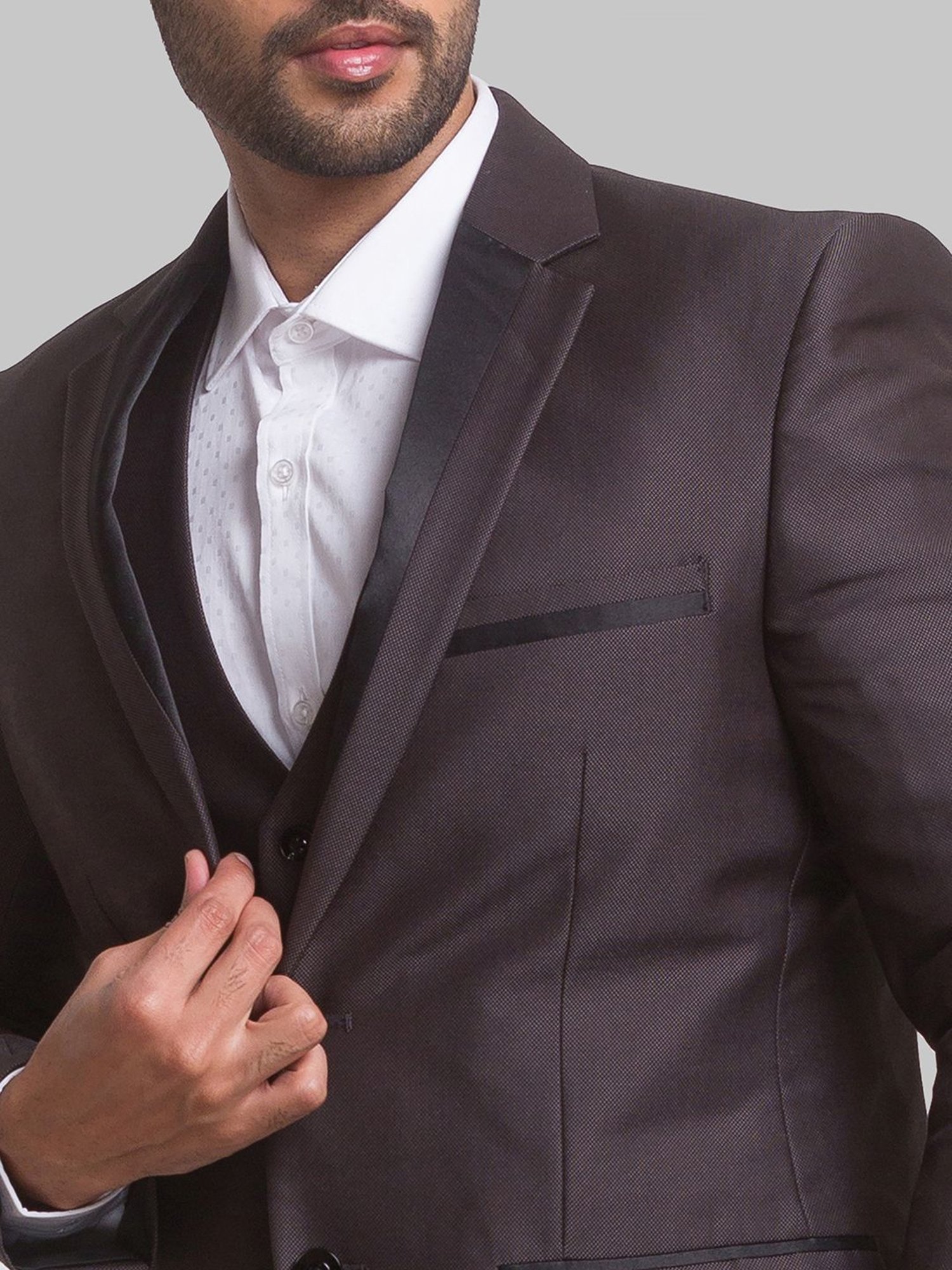 Parx Grey Regular Fit Three Piece Suit