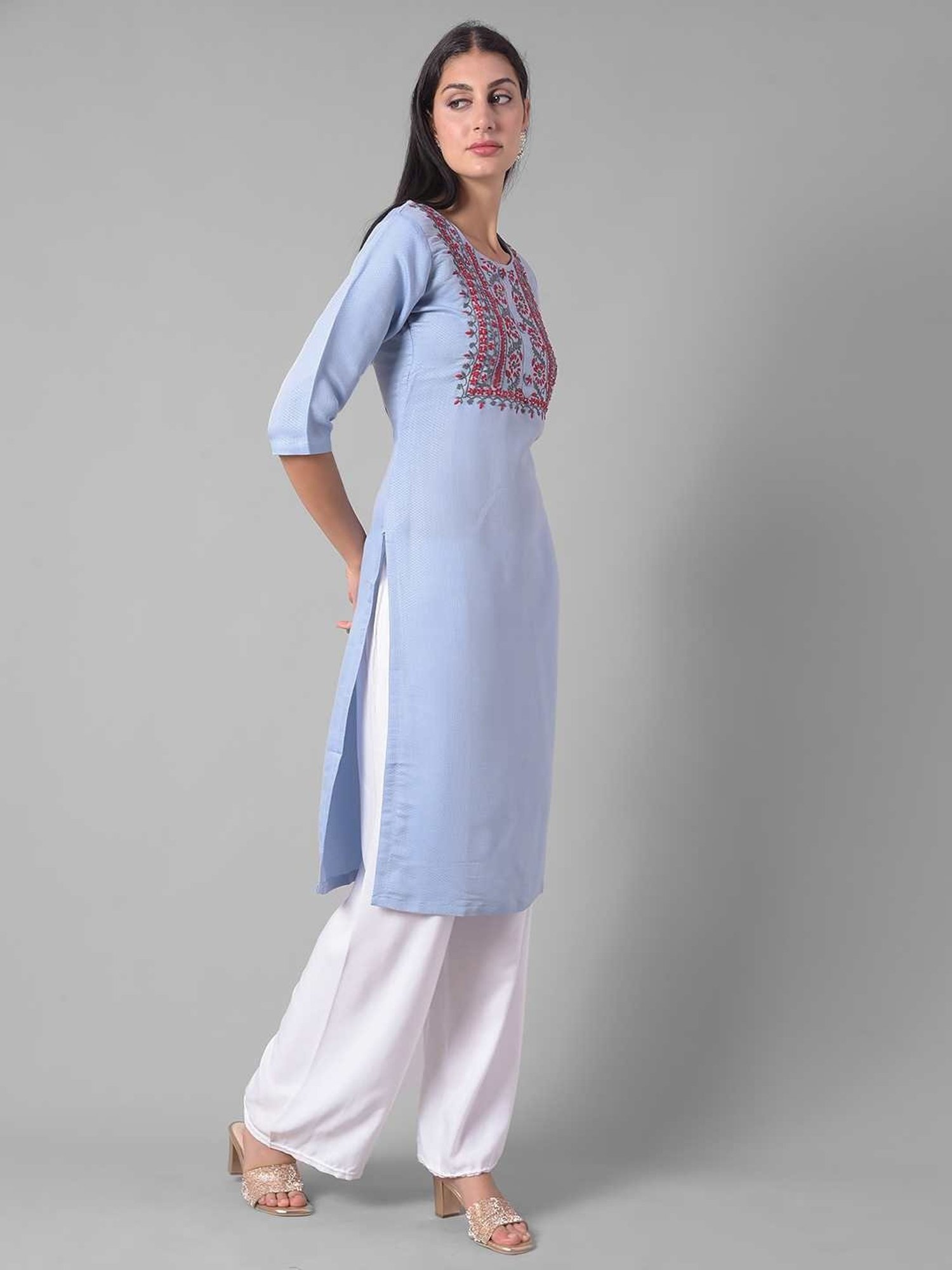 Dollar Missy Blue Embroidered Straight Kurta