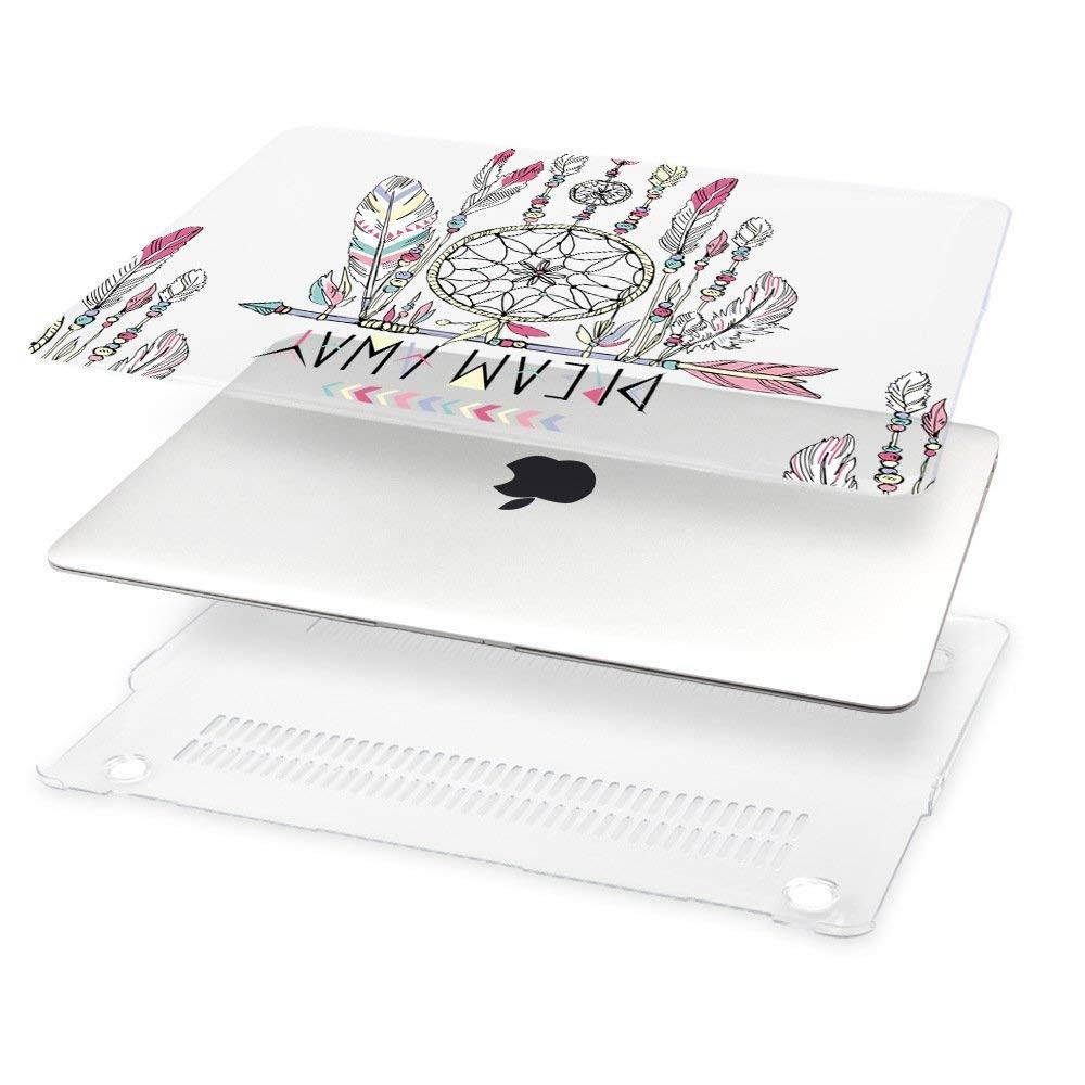 TwoL Transparent Dream Catcher Print Hard Shell Case with Gradient Pink Keyboard Cover for MacBook Air 13-13.3 inch