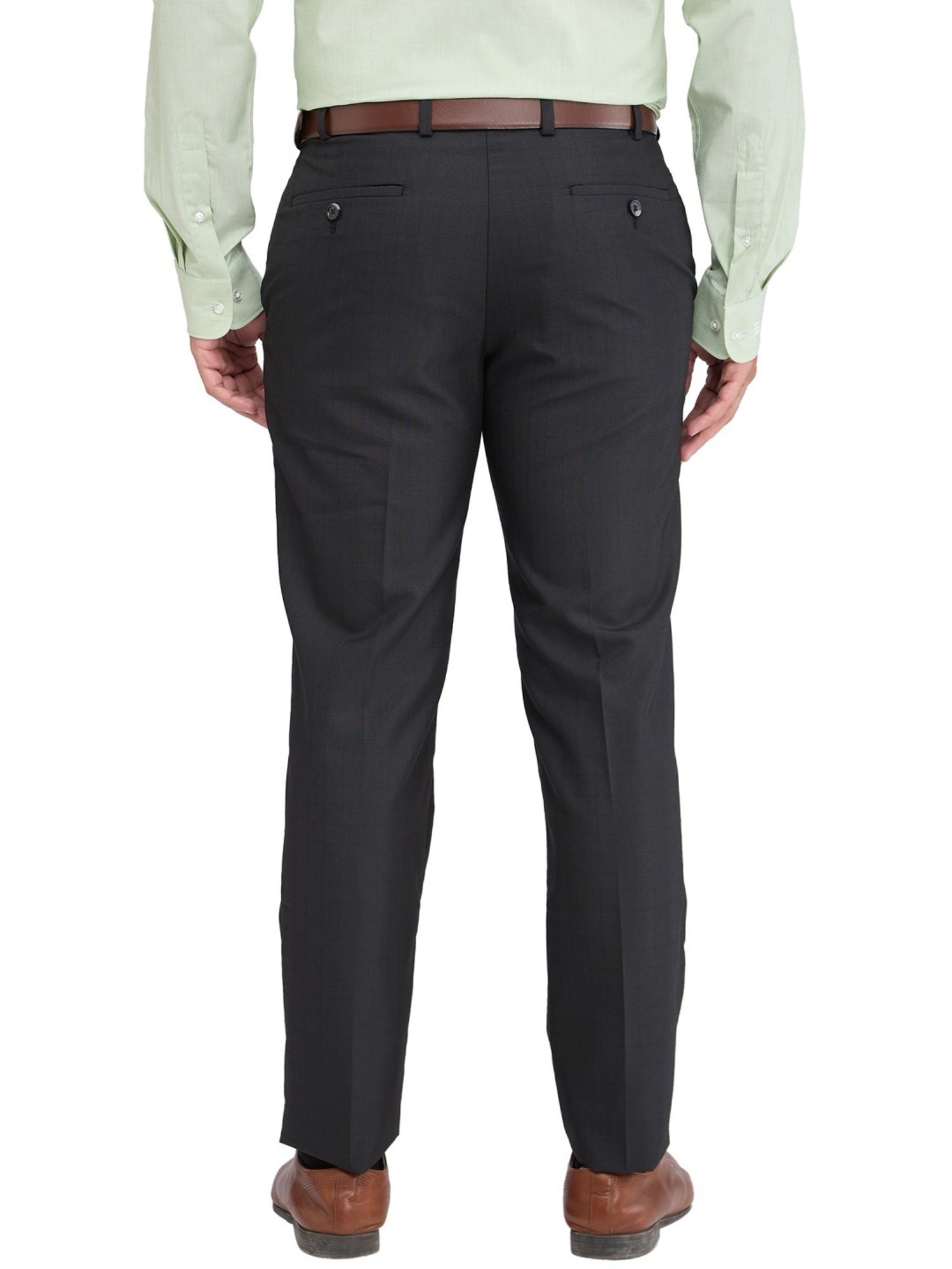 Park Avenue Black Regular Fit Checks Trousers