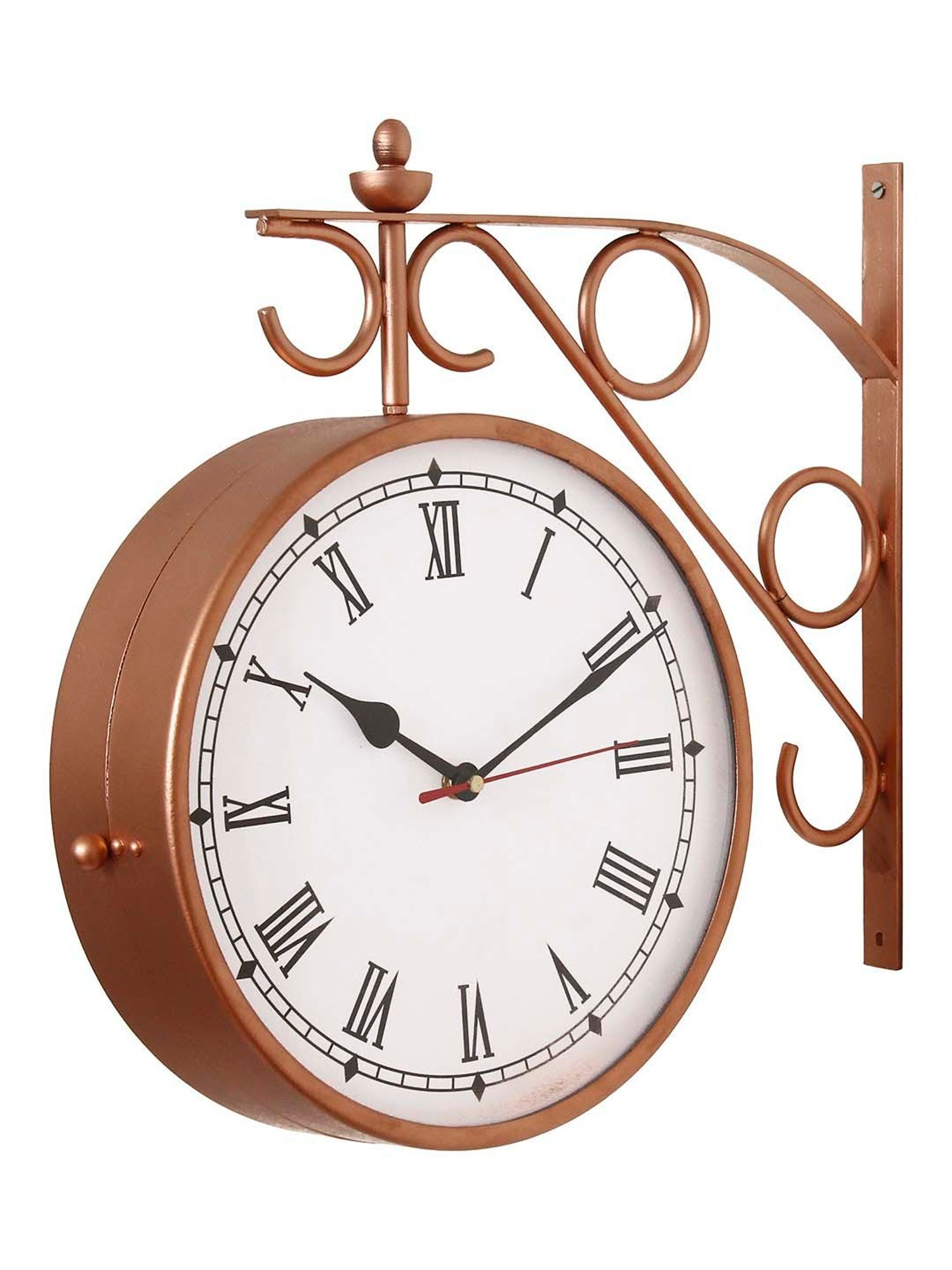 CHRONIKLE Copper Iron Roman Numbers Double Sided Hanging Wall Clock