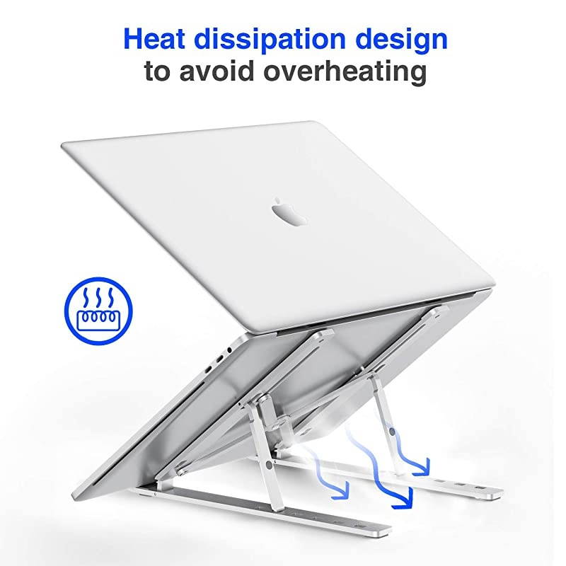Portable Laptop Stand for Desk  LA02 Adjustable Foldable Aluminum Laptop Holder Riser Compatible with MacBook Air MacBook Pro HP Dell Lenovo and More Up to 156 Silver