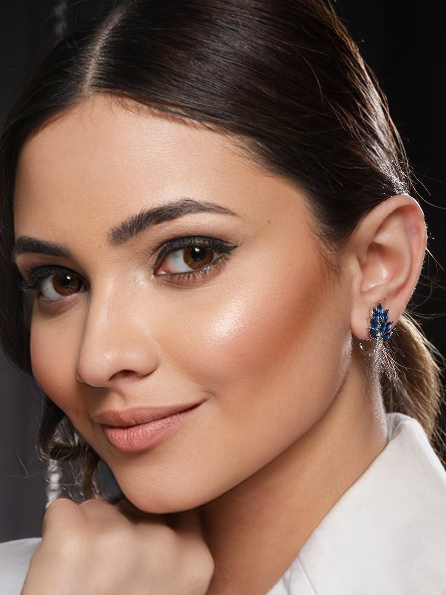 Saraf RS Jewellery White Blue AD Studded Studs Earrings