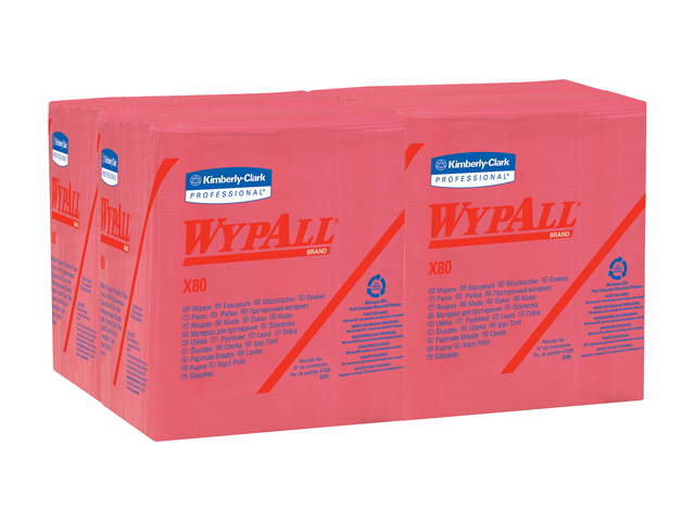 WypAll X80 Reusable Wipes (41029), Extended Use Cloths Quarter-fold Format, Red, 50 Sheets / Pack; 4 Packs / Case; 200 Folded Sheets / Case