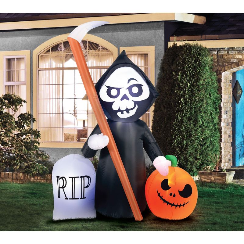 Occasions 5.5' Inflatable Reaper and Pumpkin Scene, 5.5 ft Tall, Multicolored