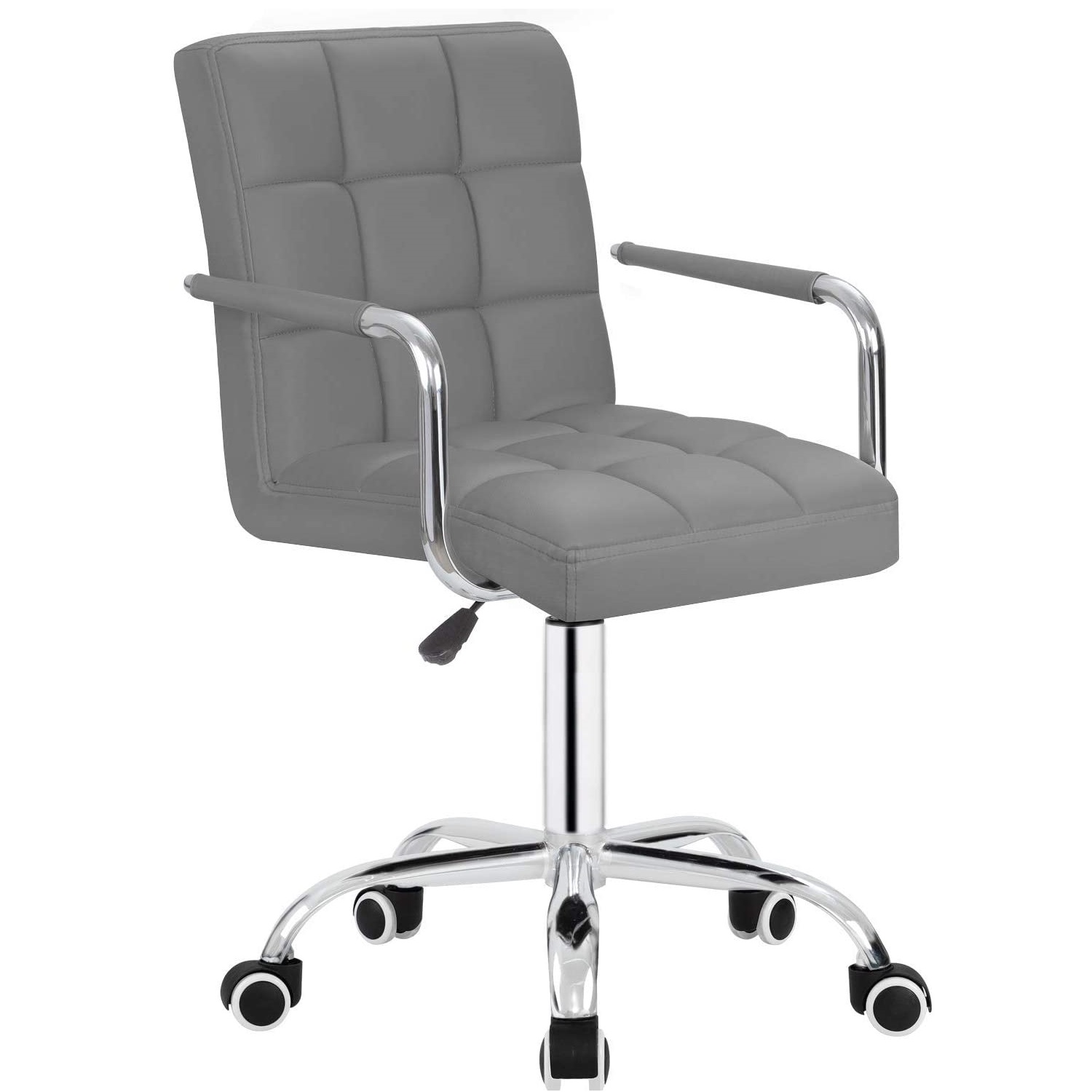 Furmax Mid-Back Office Task Chair Ribbed PU Leather Executive Chair Modern Adjustable Home Desk Chair Retro Comfortable Work Chair 360 Degree Swivel with Arms (Gray)