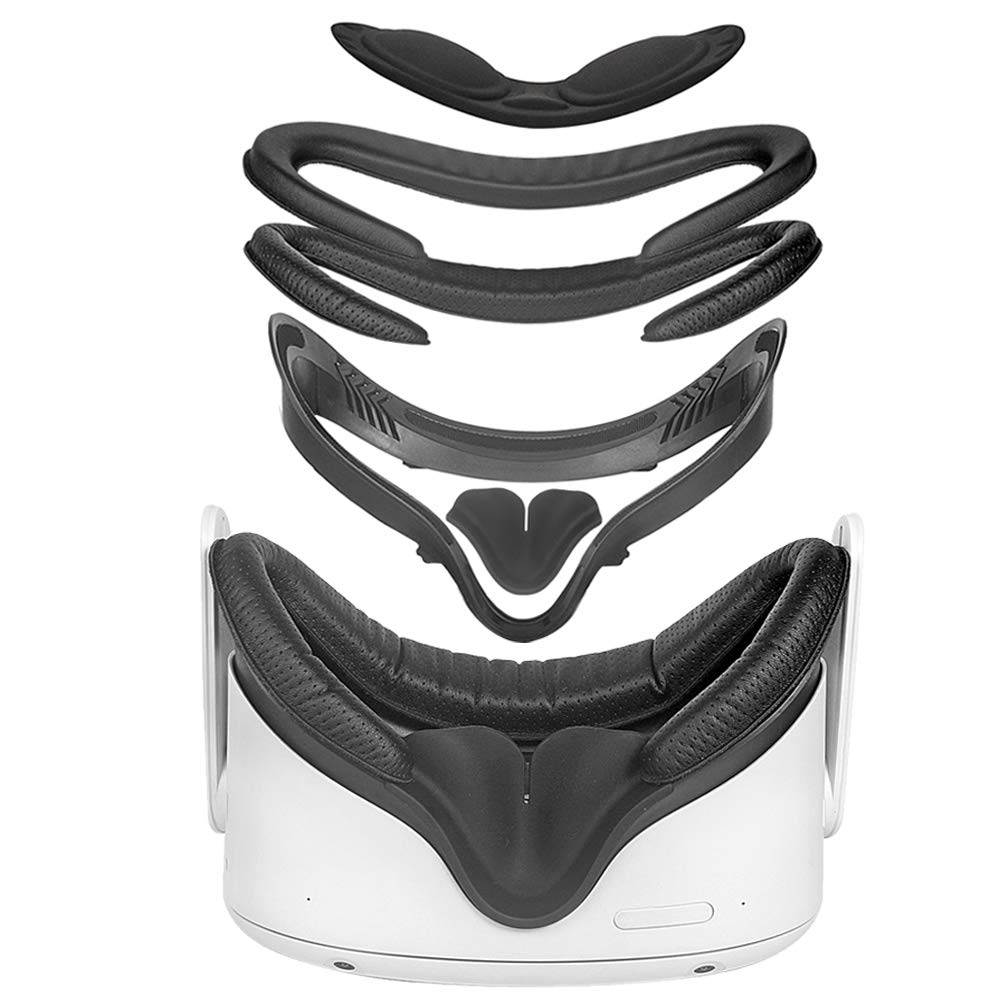 VR Facial Interface Bracket & PU Leather Foam Face Cover Pad Replacement & Protective Lens Cover & Anti-Leakage Nose Pad Custom Set for Oculus Quest 2