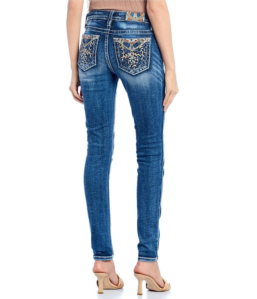 Miss Me Vine Embellished Pocket Skinny Jeans
