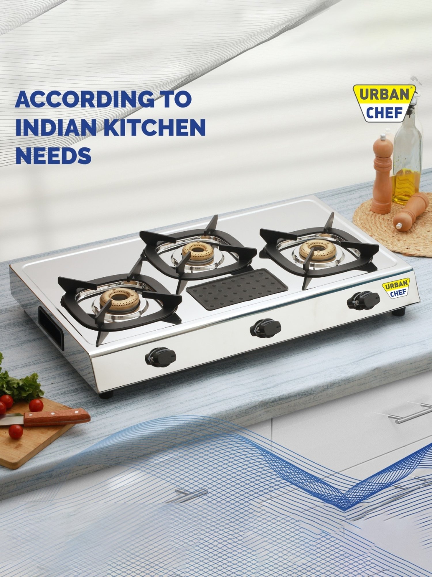 Urban Chef Gas Stove with 3 Burners ( Silver/Black )