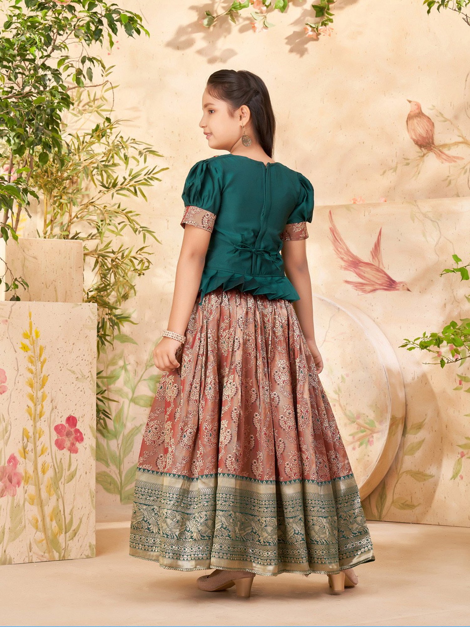 A Little Fable Kids Blue Printed Lehenga with Choli & Dupatta