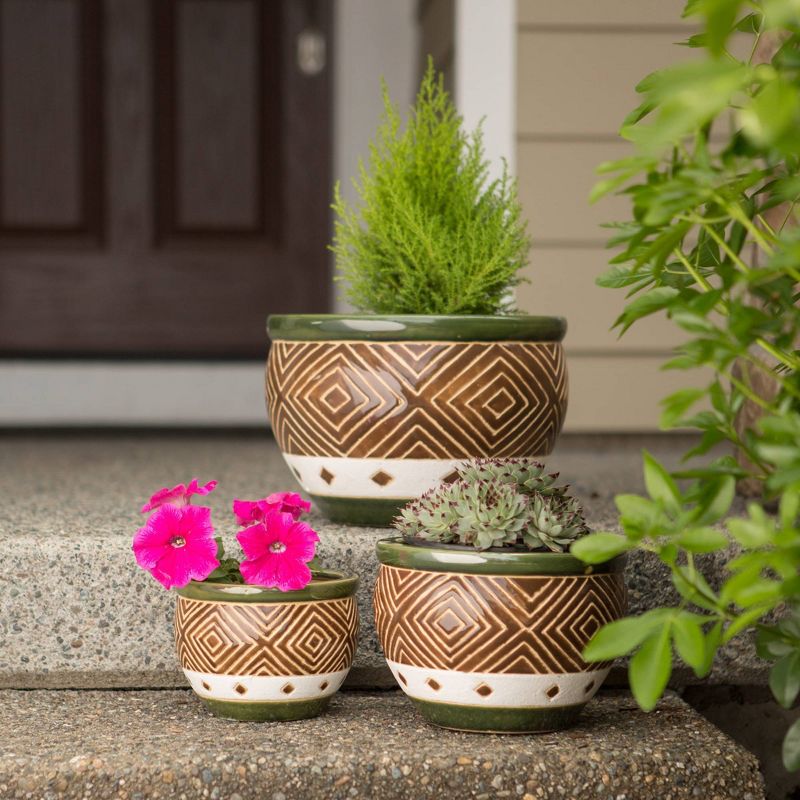 Set of 3 Indoor/Outdoor Ceramic Planters Jade - Zings & Thingz