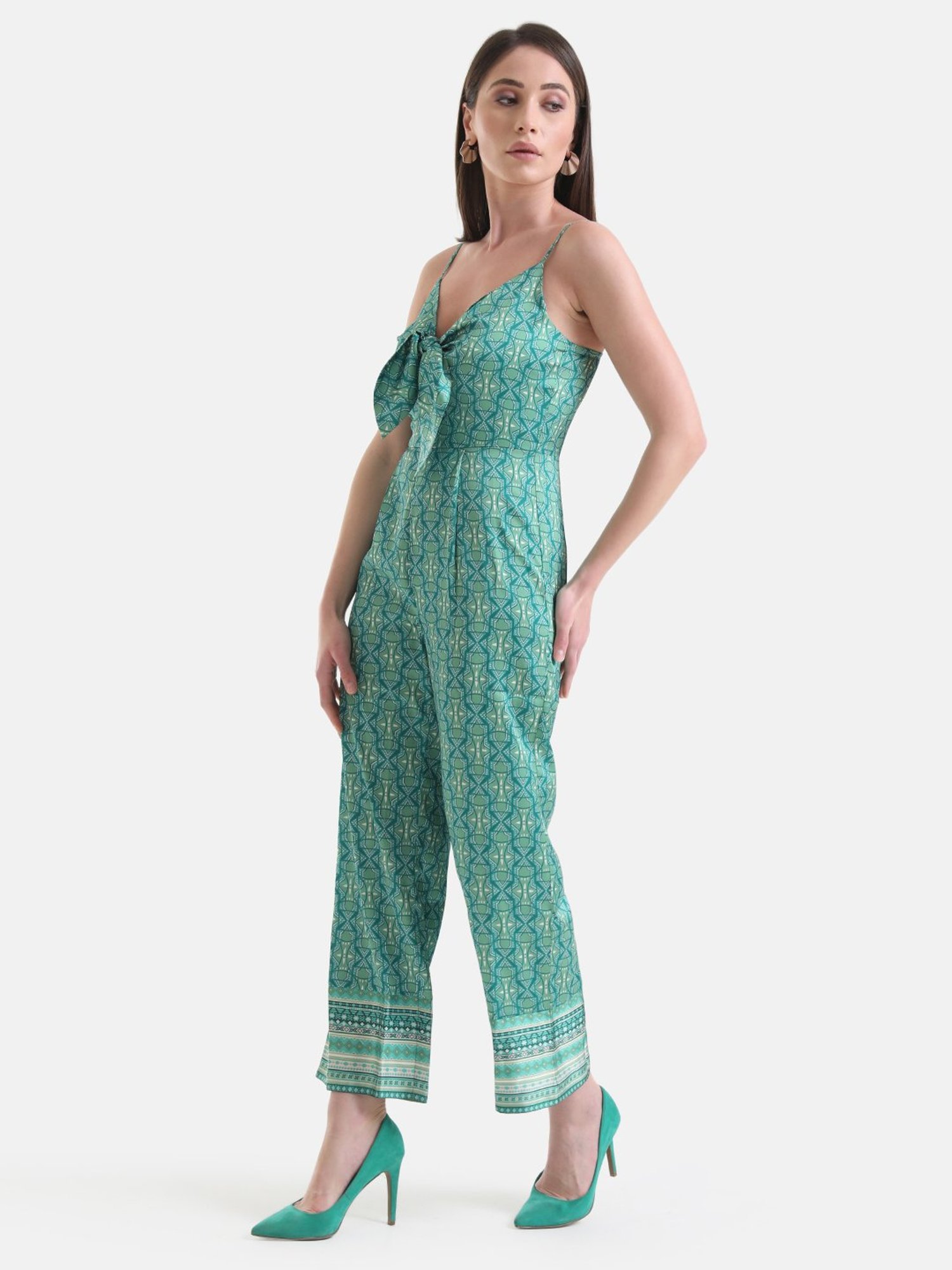 Kazo Green Geometric Printed Jumpsuit