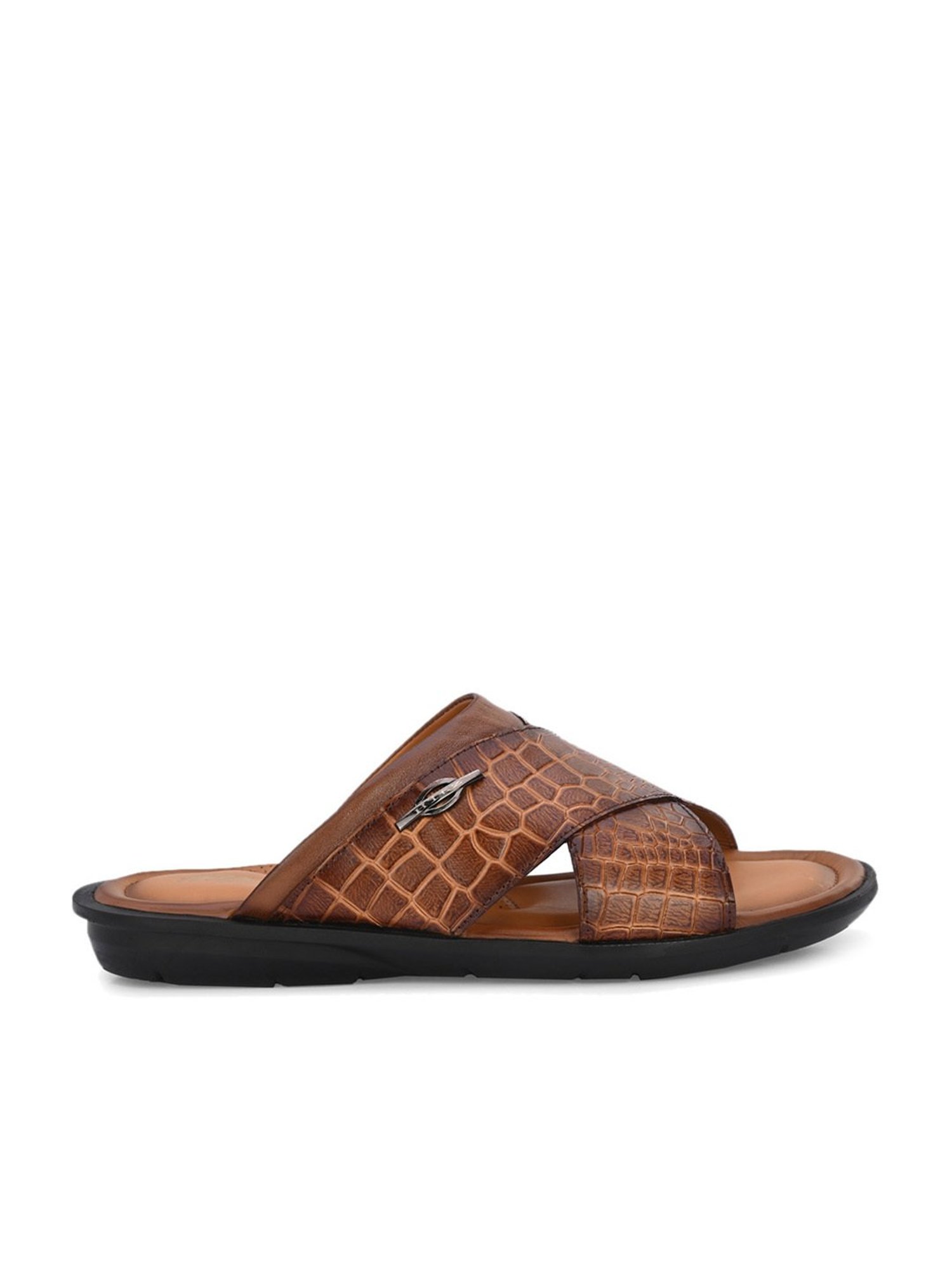 Hitz Men's Tan Cross Strap Sandals