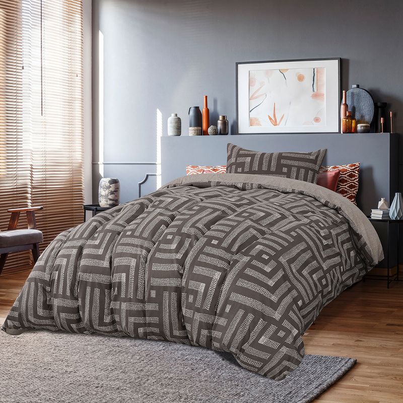 2 Pcs Twin Double Brushed Microfiber Maze Pattern Soft Duvet Cover Bedding Sets Gray  - PiccoCasa