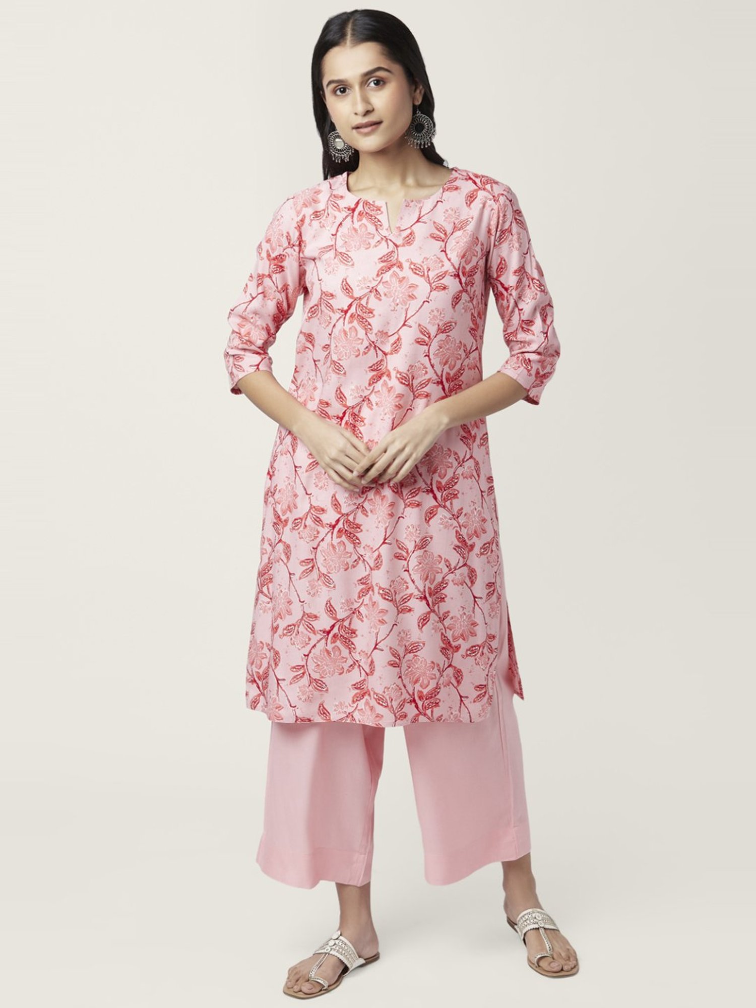 Rangmanch by Pantaloons Coral Floral Print Kurta Palazzo Set