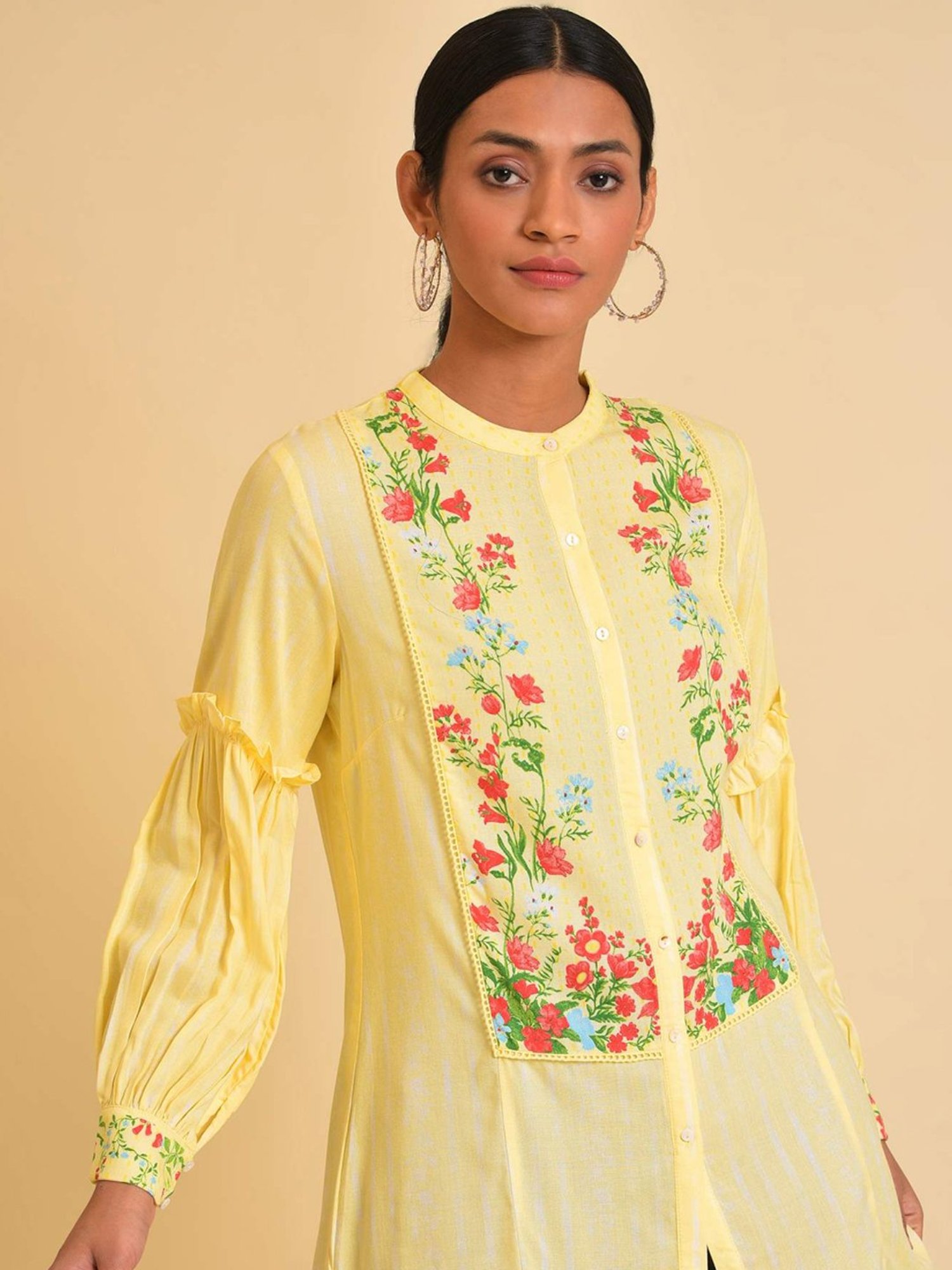 W Yellow Printed Top