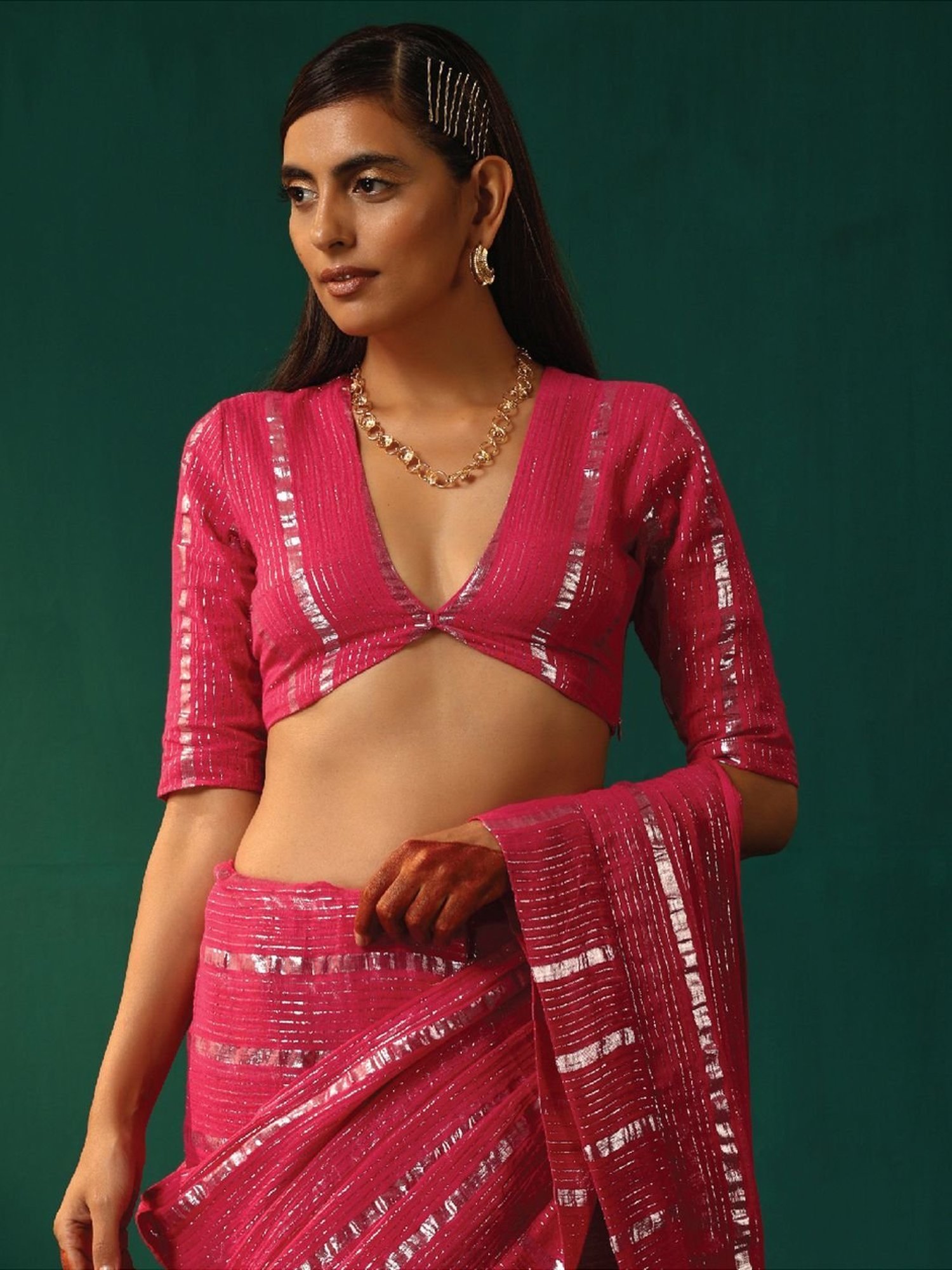 true Browns Rani Pink Cotton Striped Blouse