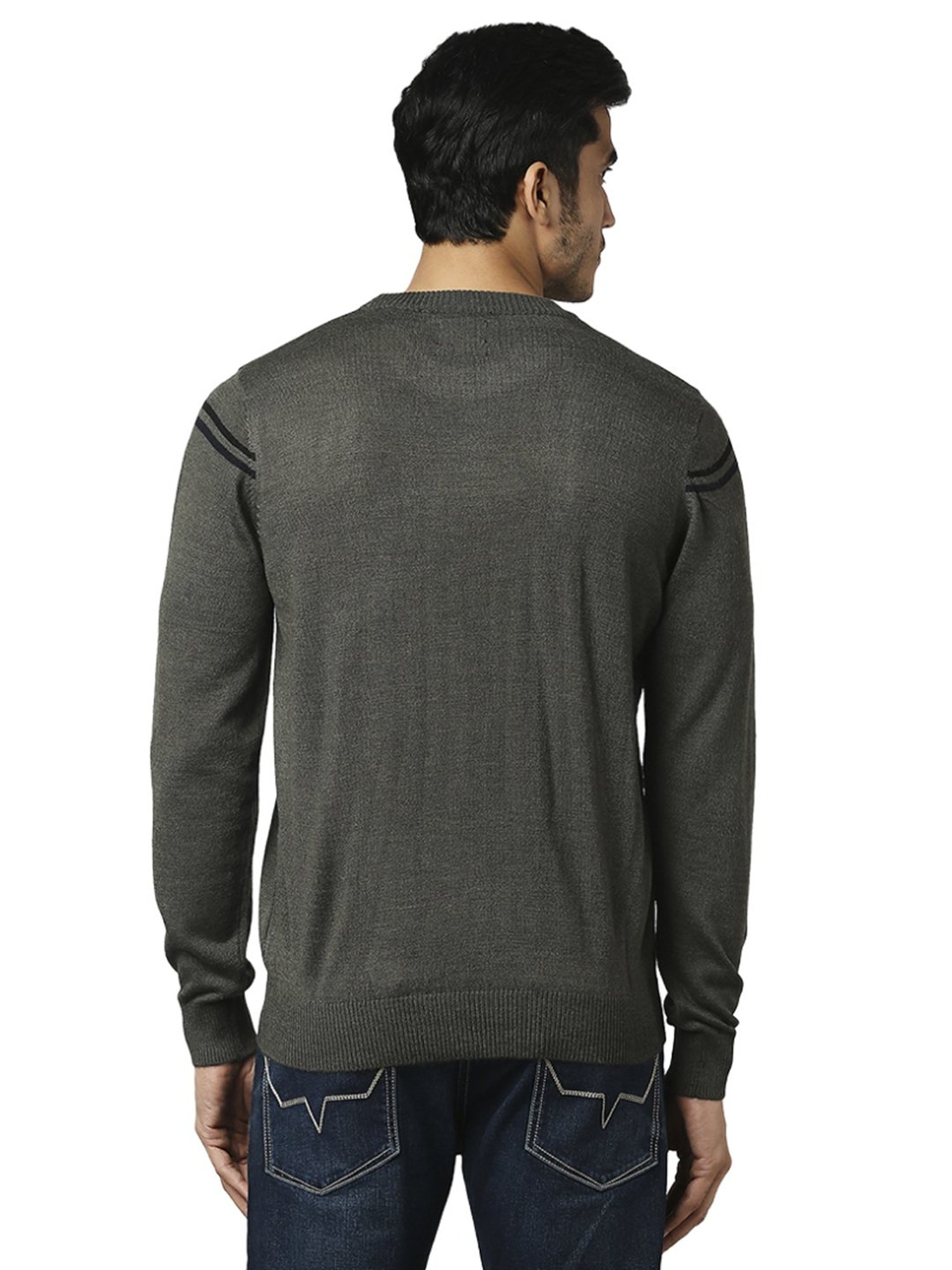 Raymond Green  Regular Fit Striped Sweaters