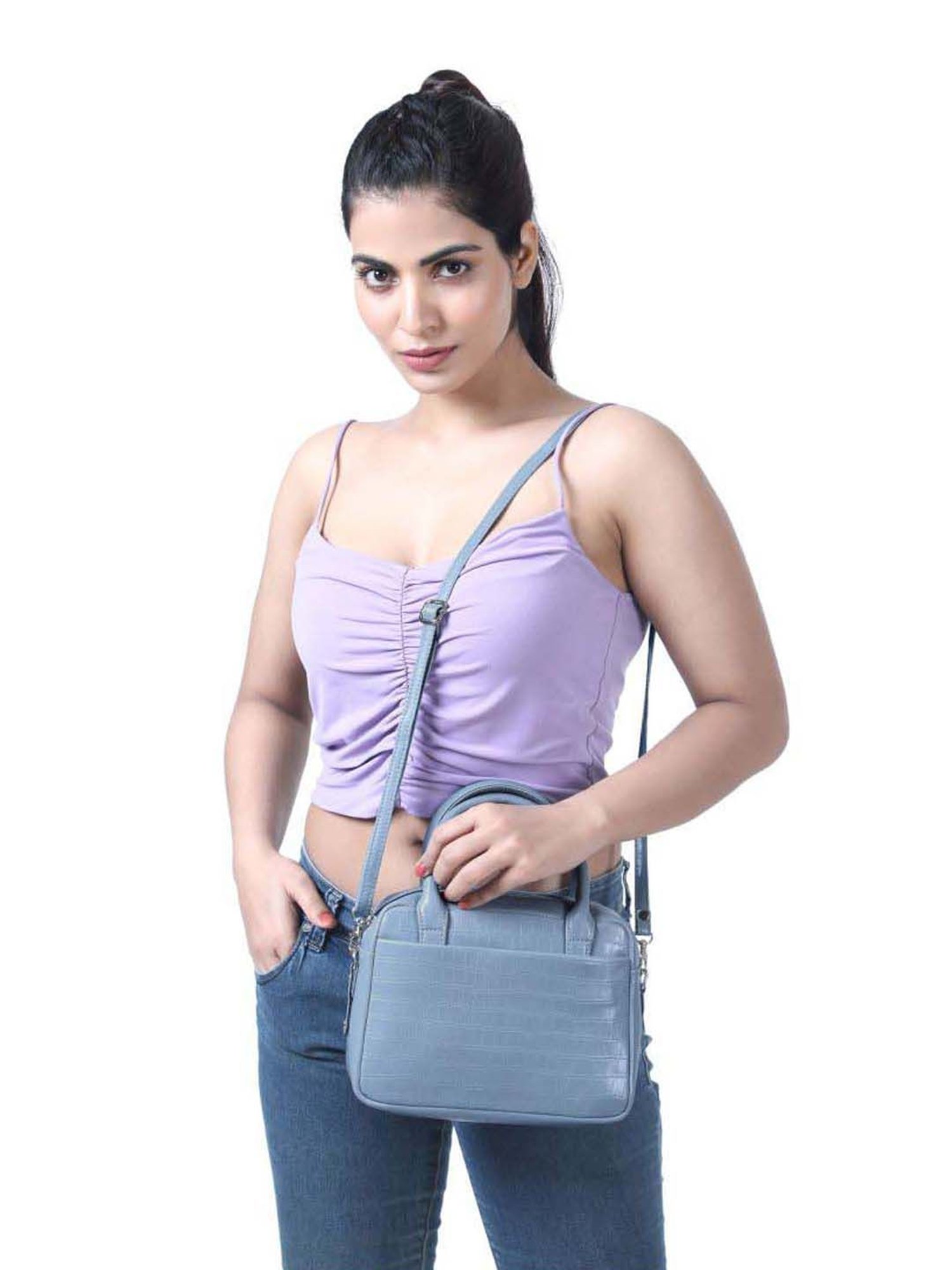 Toteteca Blue Textured Medium Handbag