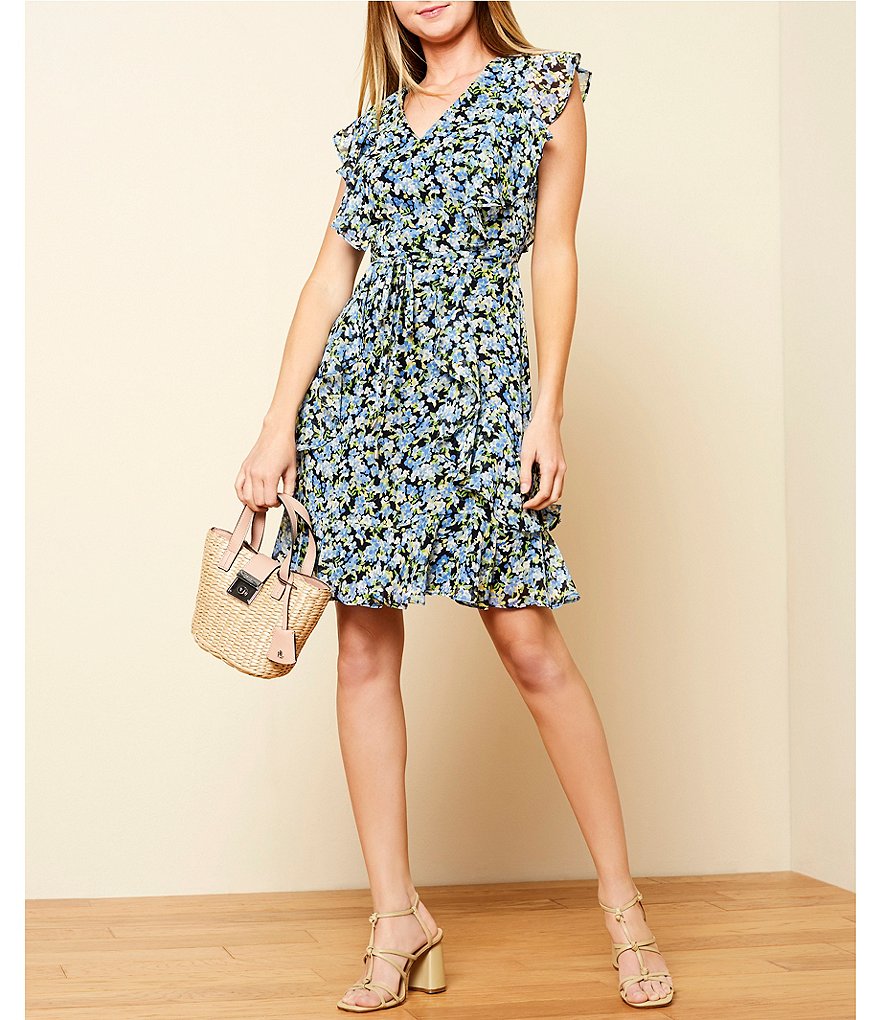 Tommy Hilfiger Floral Print Chiffon Ruffle Sheath Dress