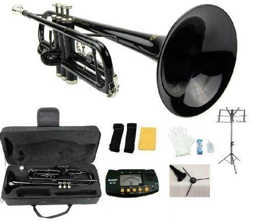 MERANOB Flat Black Trumpet with Case,MouthPiece,Oil,Golves+Free Music Stand,Metro Tuner